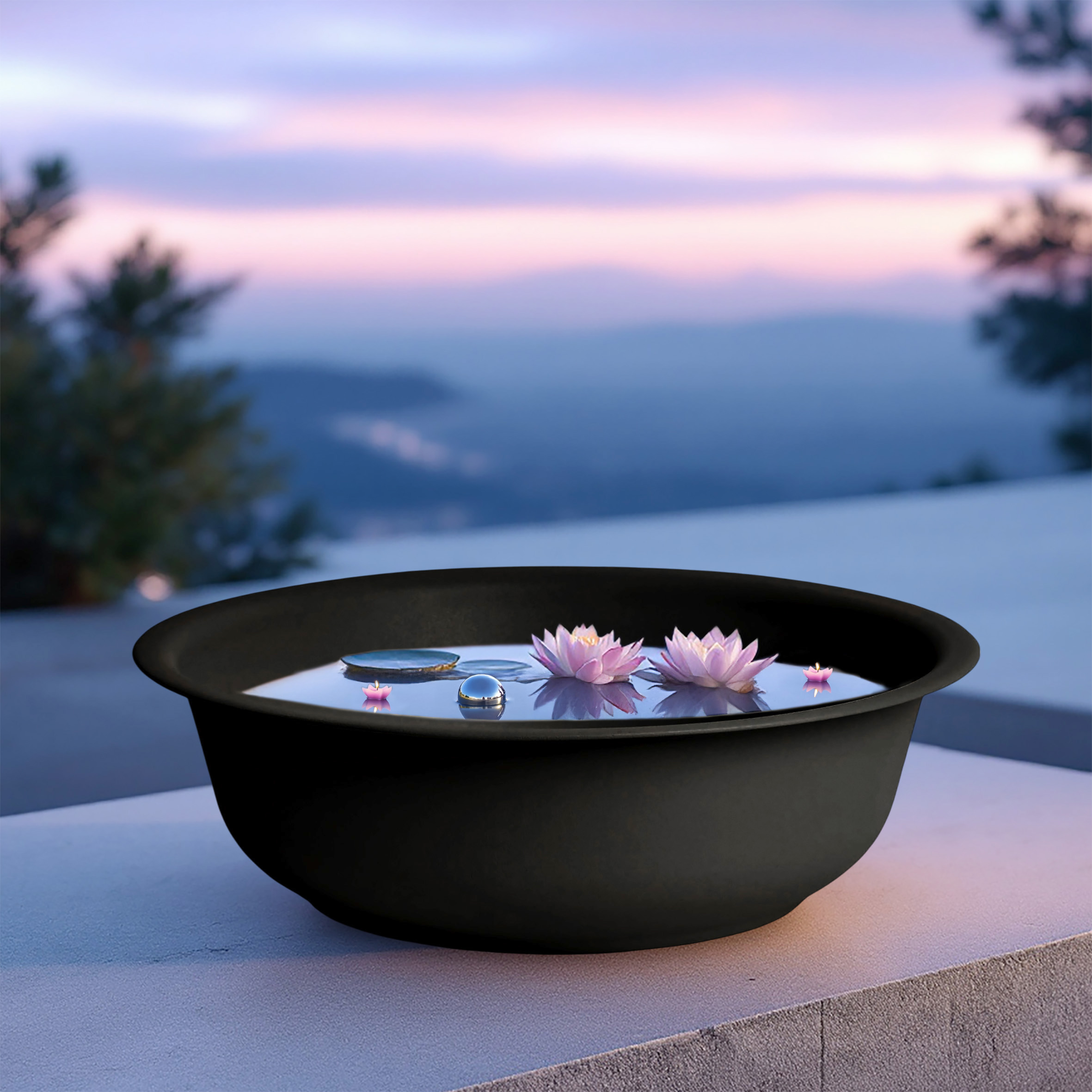 Mini Gartenteich rund schwarz - 52 cm - Garten Deko Metall Blumenschale klein