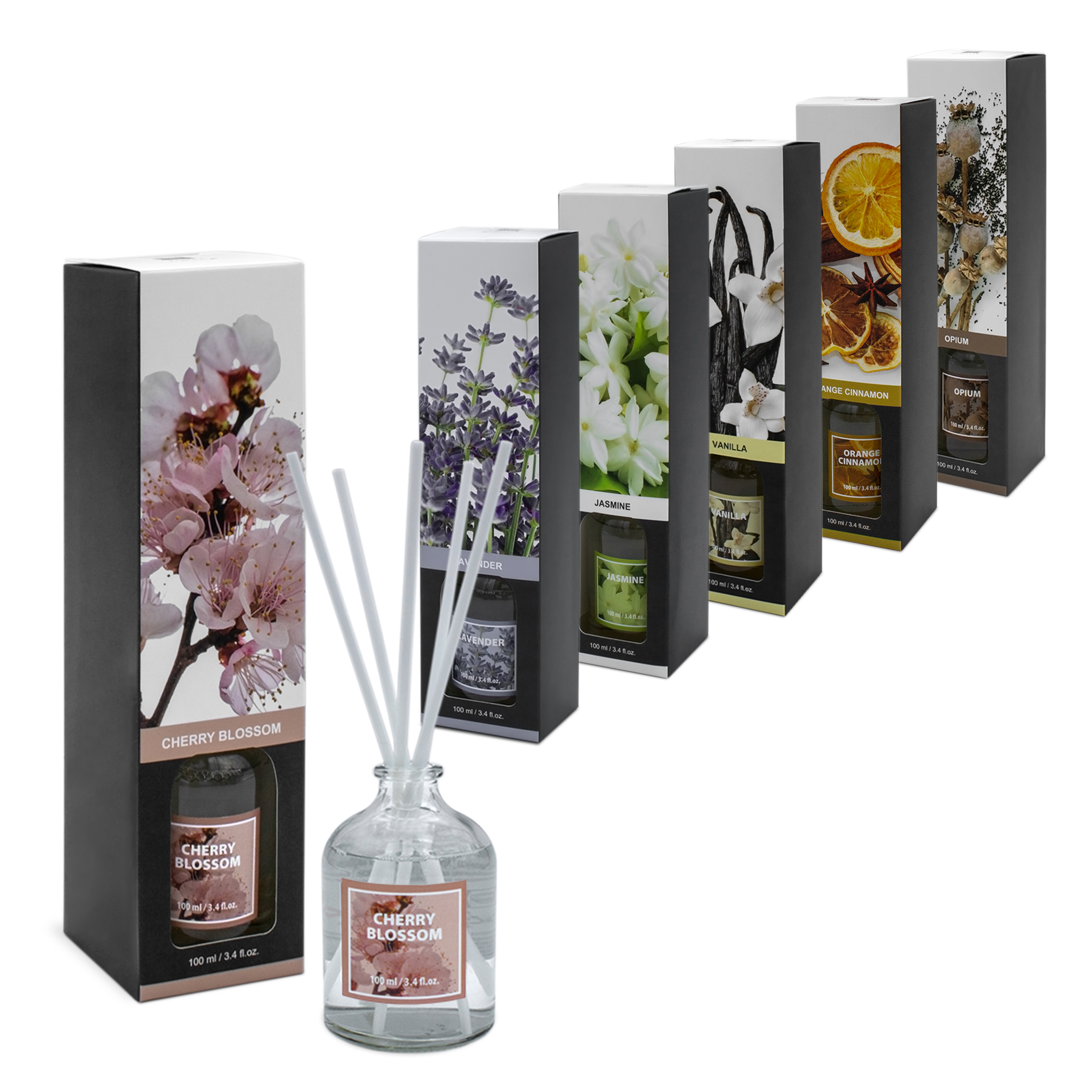 Raumduft mit Diffuser Sticks in 6 verschiedenen Düften - 6er Set - Duftdiffuser 100 ml mit 5 Stäbchen