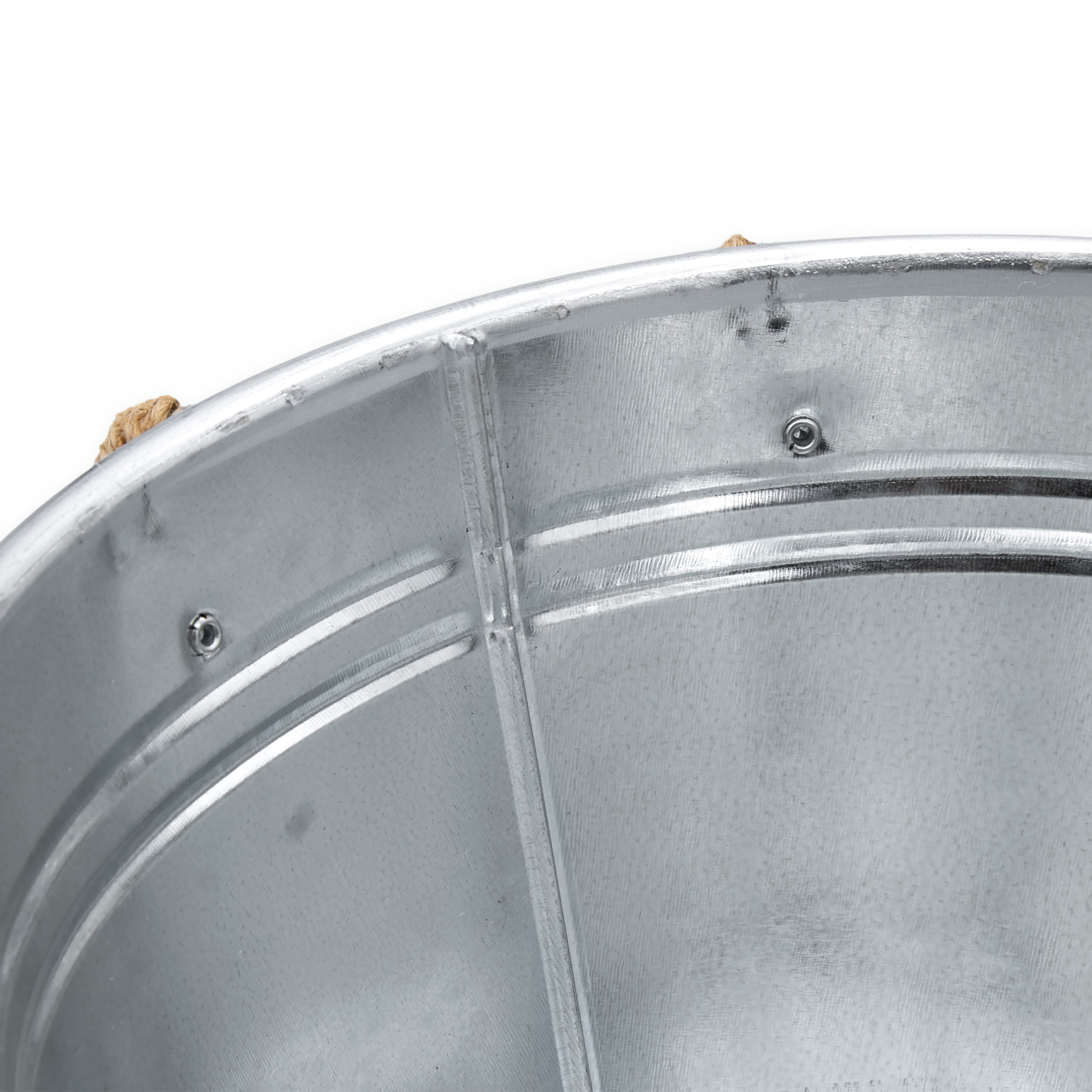 Zinkwanne Blumenkübel mit Griffen aus Jutekordel - 64 x 42 cm - Metallwanne Pflanztopf oval silber verzinkt