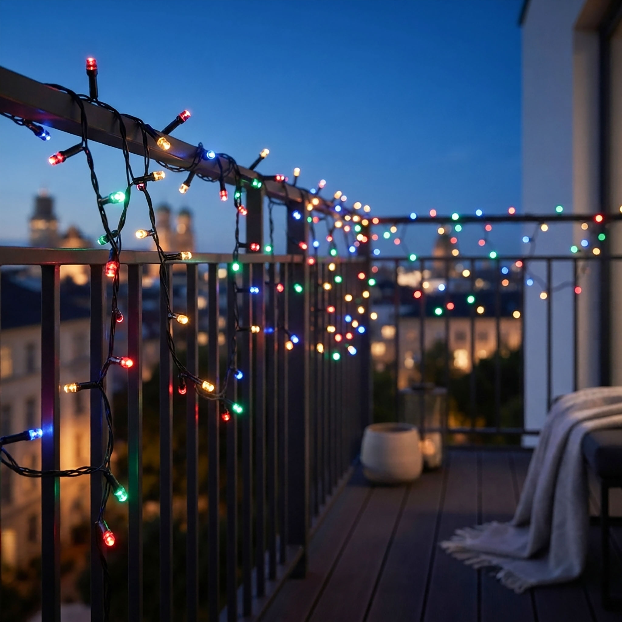 LED Weihnachts Lichterkette bunt - 120 LED / 12 m - Deko Beleuchtung für Außen mit Timer