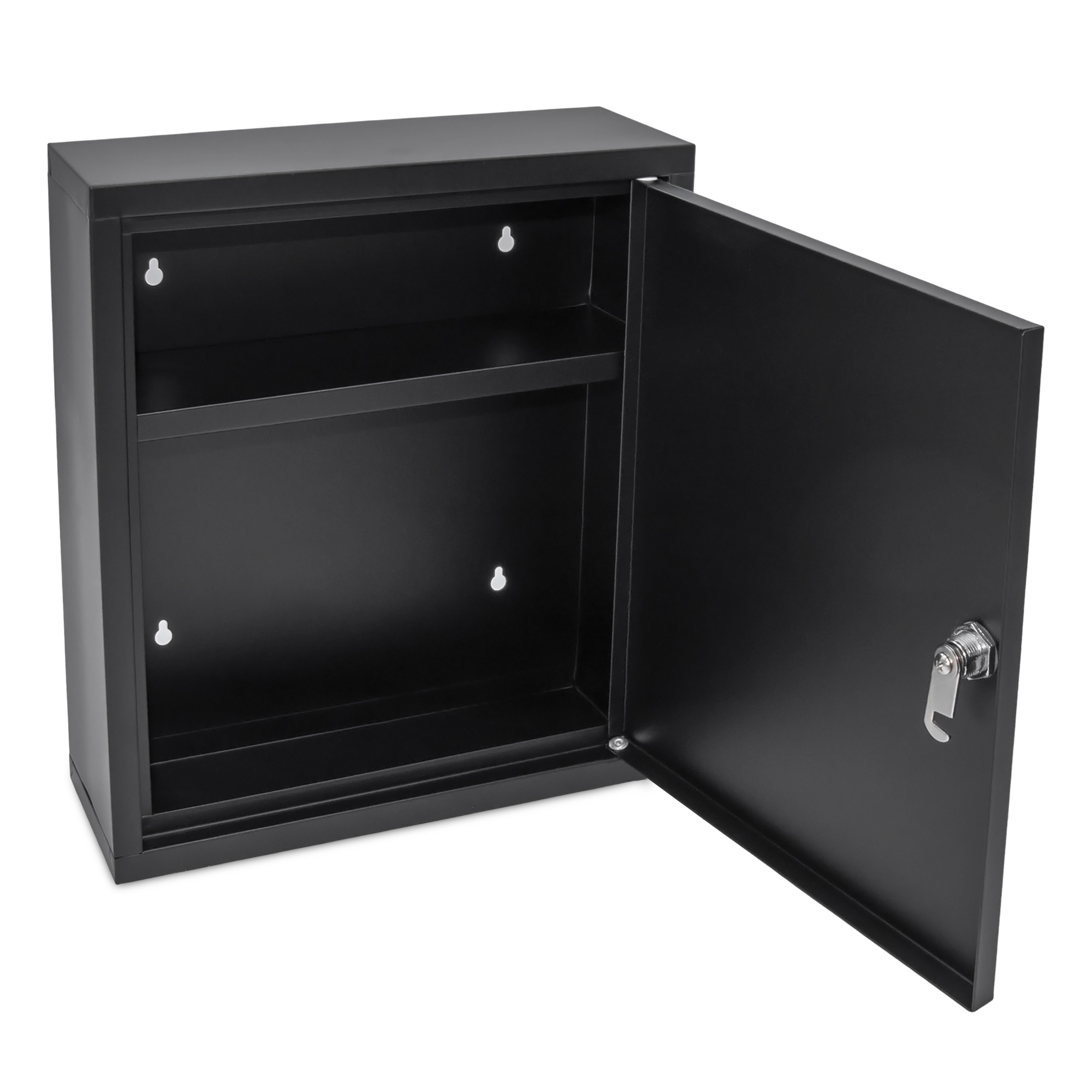 Metall Medizinschrank schwarz abschließbar 2 Fächer - 36 x 31 cm - Arzneischrank für Wandmontage inklusive 2 Schlüssel