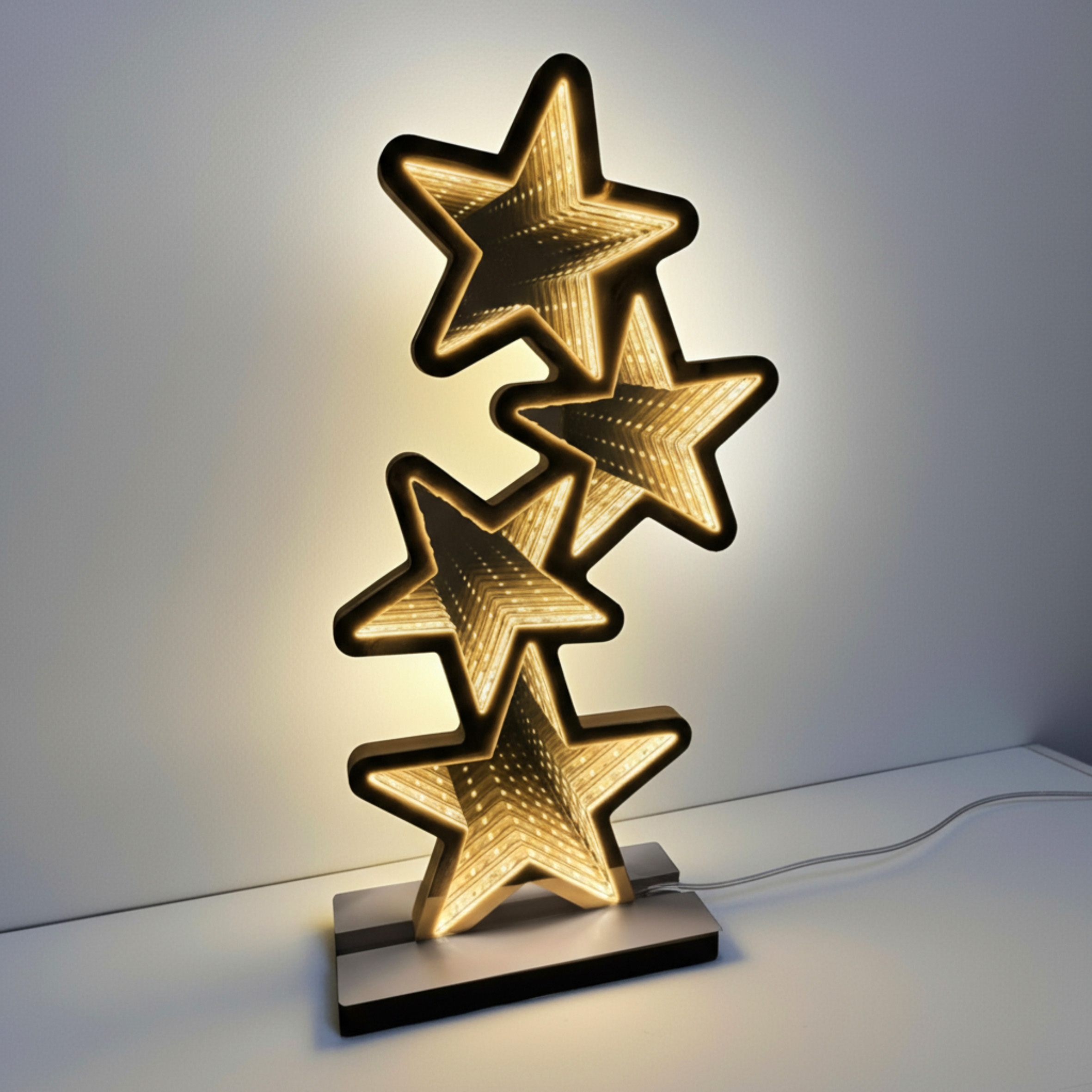 Deko Tischleuchte Sterne 41 cm mit Infinity Effekt Beleuchtung - 117 LED - 3D Weihnachts Dekofigur beidseitig beleuchtet