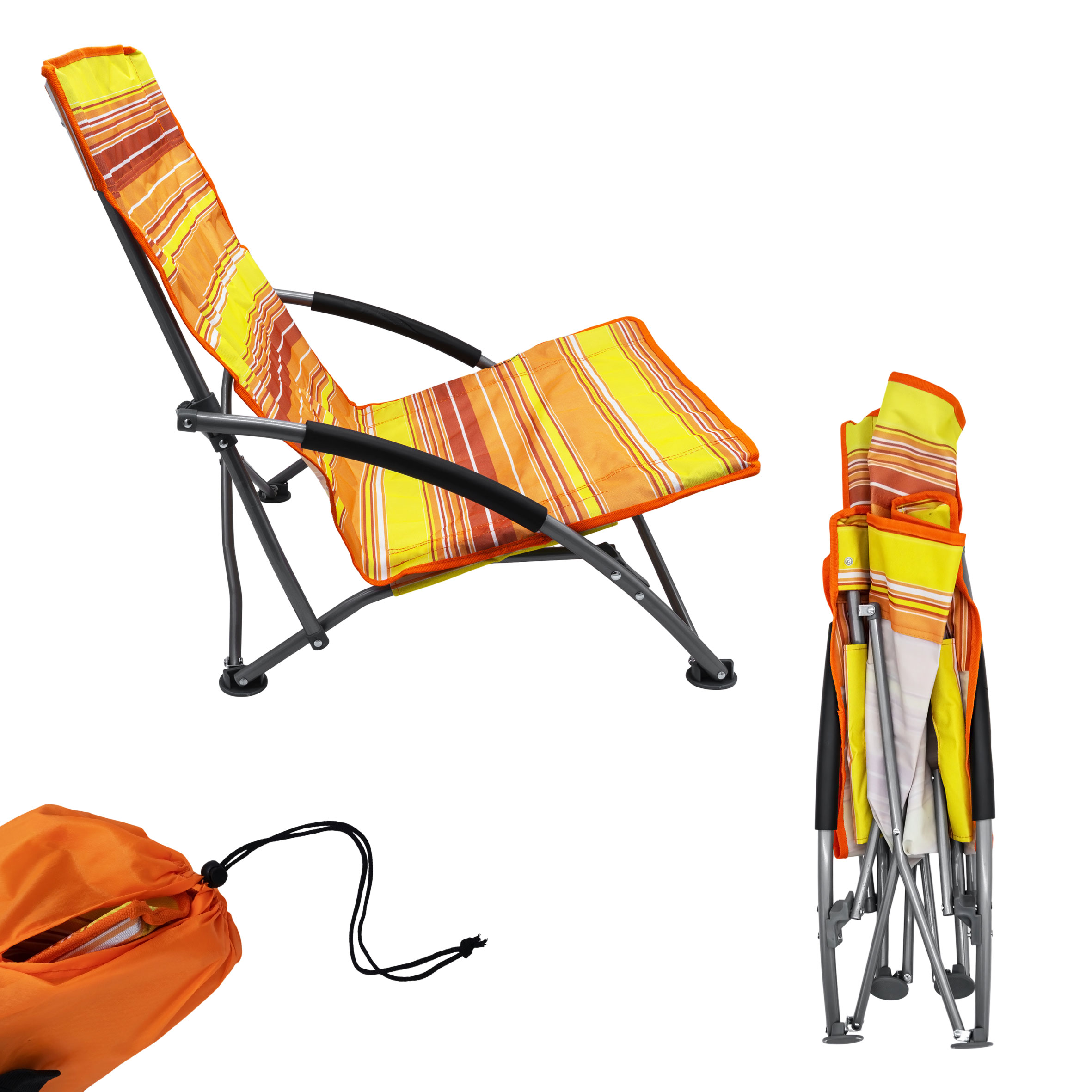 Strandstuhl klappbar in orange - 65 x 55 cm - Camping Garten Stuhl mit Tragetasche