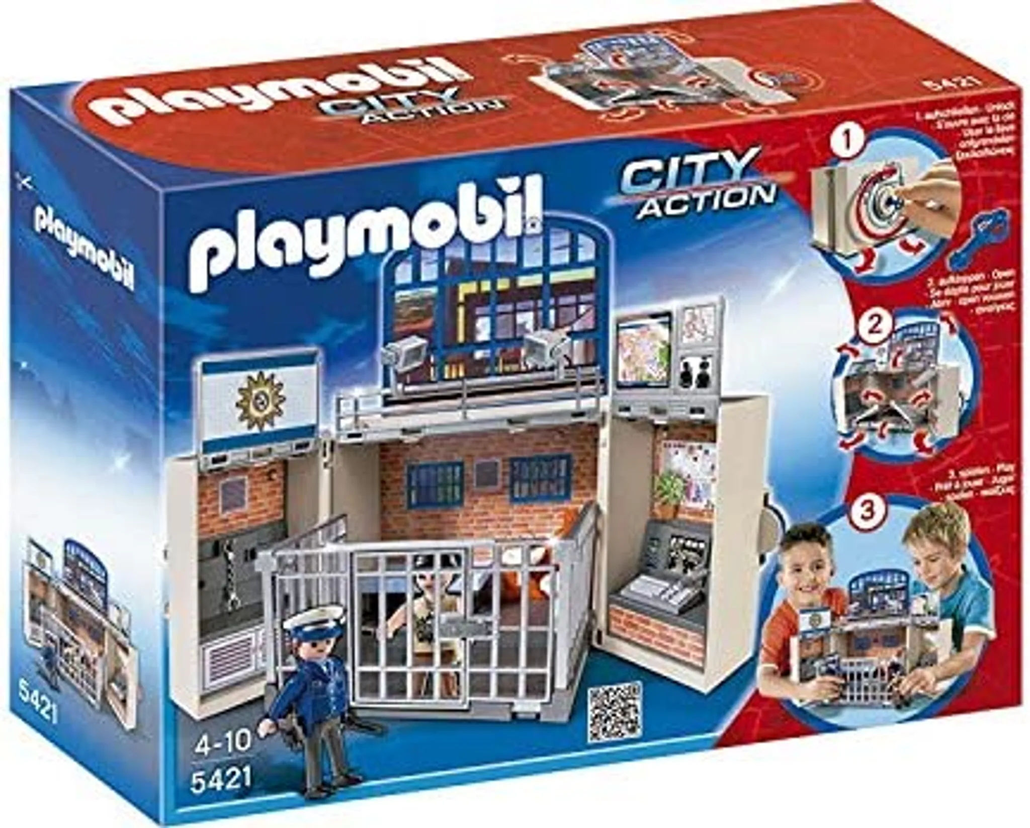 Playmobil CITY Action Polizei Station 5421 - 34 x 24 cm - Aufklapp Spielbox mit 63 Teilen