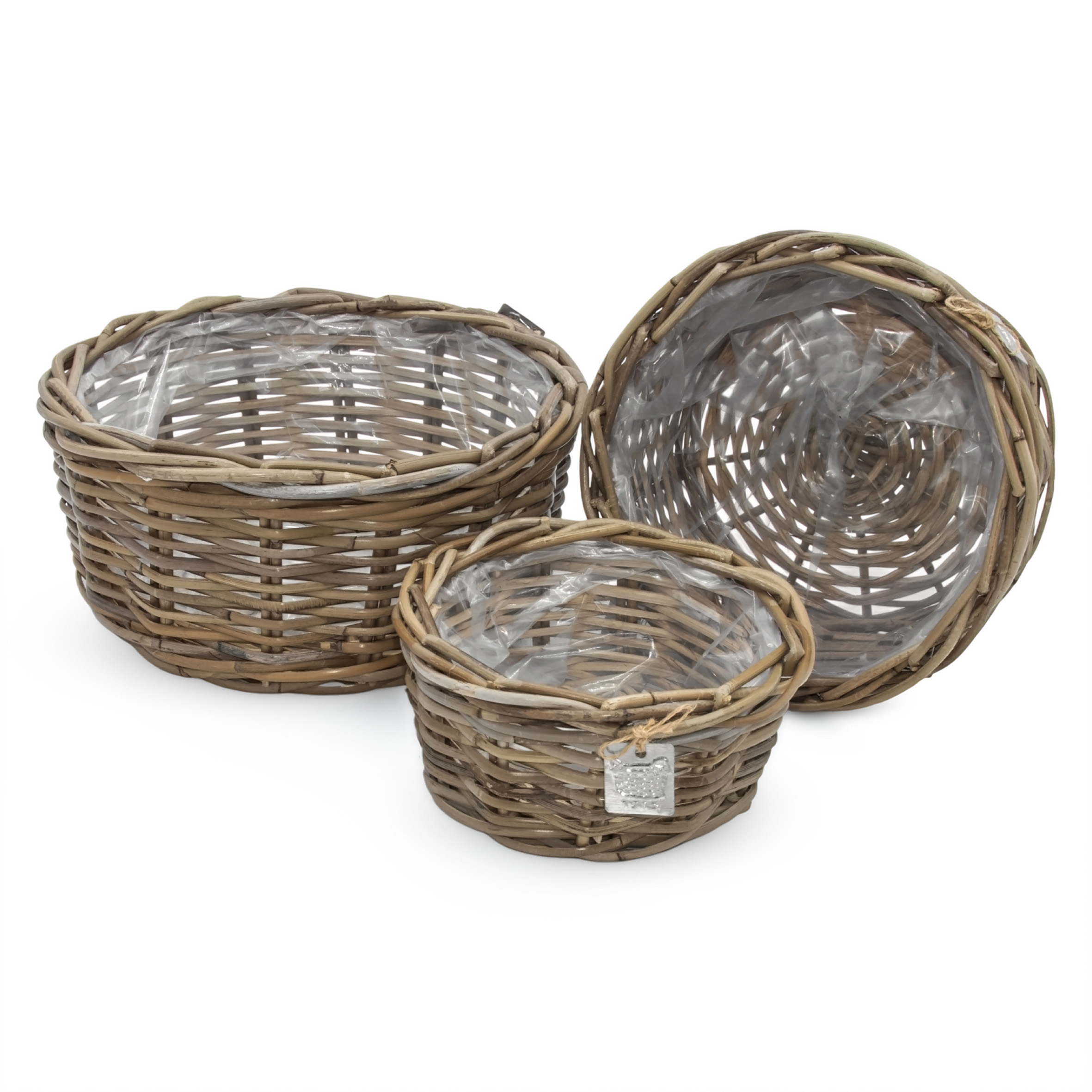 Pflanzschale aus Rattan im 3er Set - 30 / 26 / 21 cm