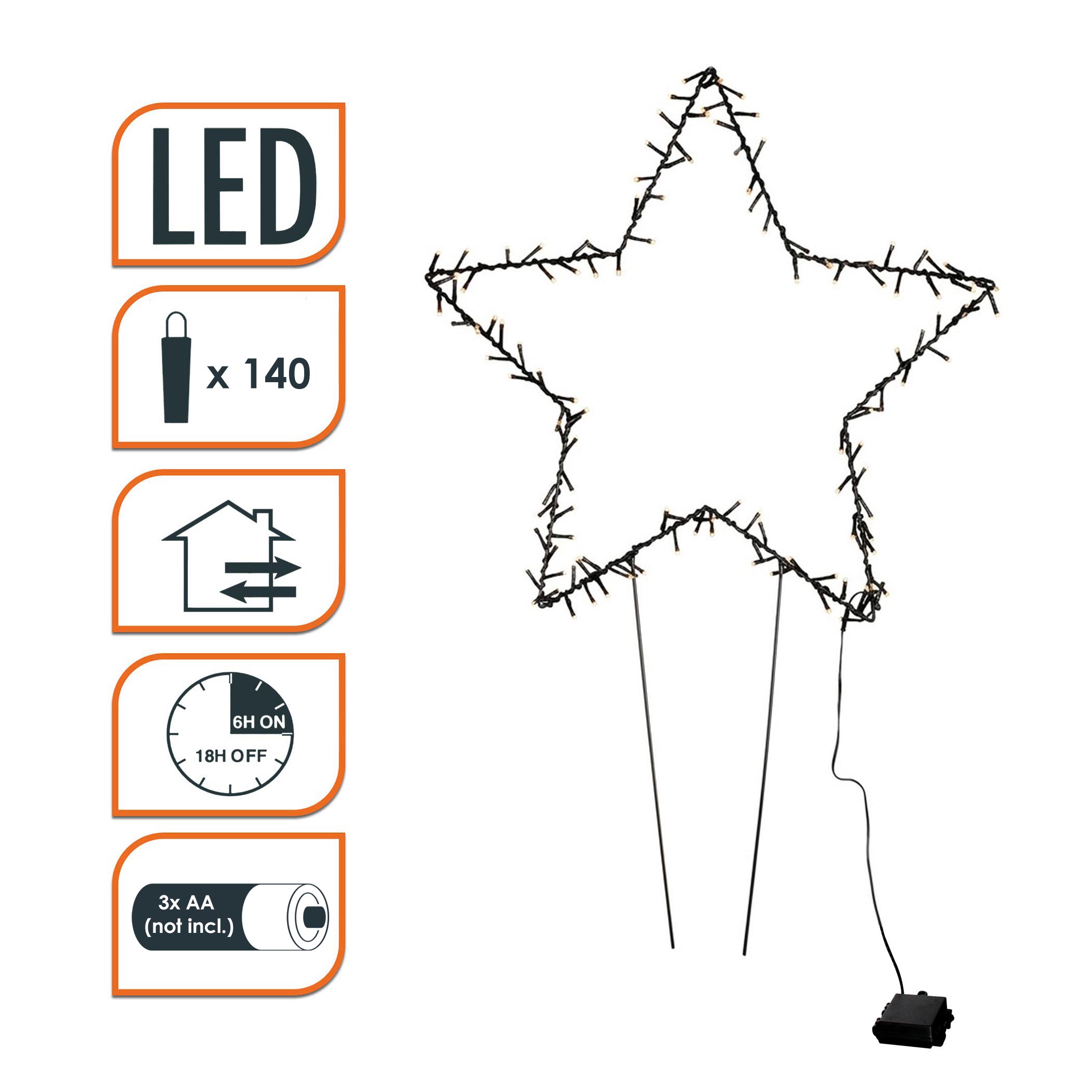 XL LED Stern Gartenstecker 60 cm - 140 LED - Deko Beleuchtung für Außen mit Timer