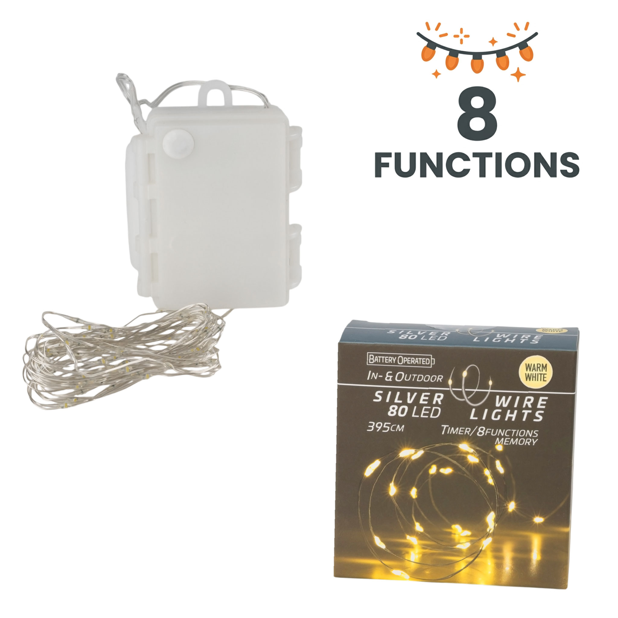 Draht Lichterkette 160 LED / 795 cm - warm weiß - Deko Beleuchtung für Außen und Innen