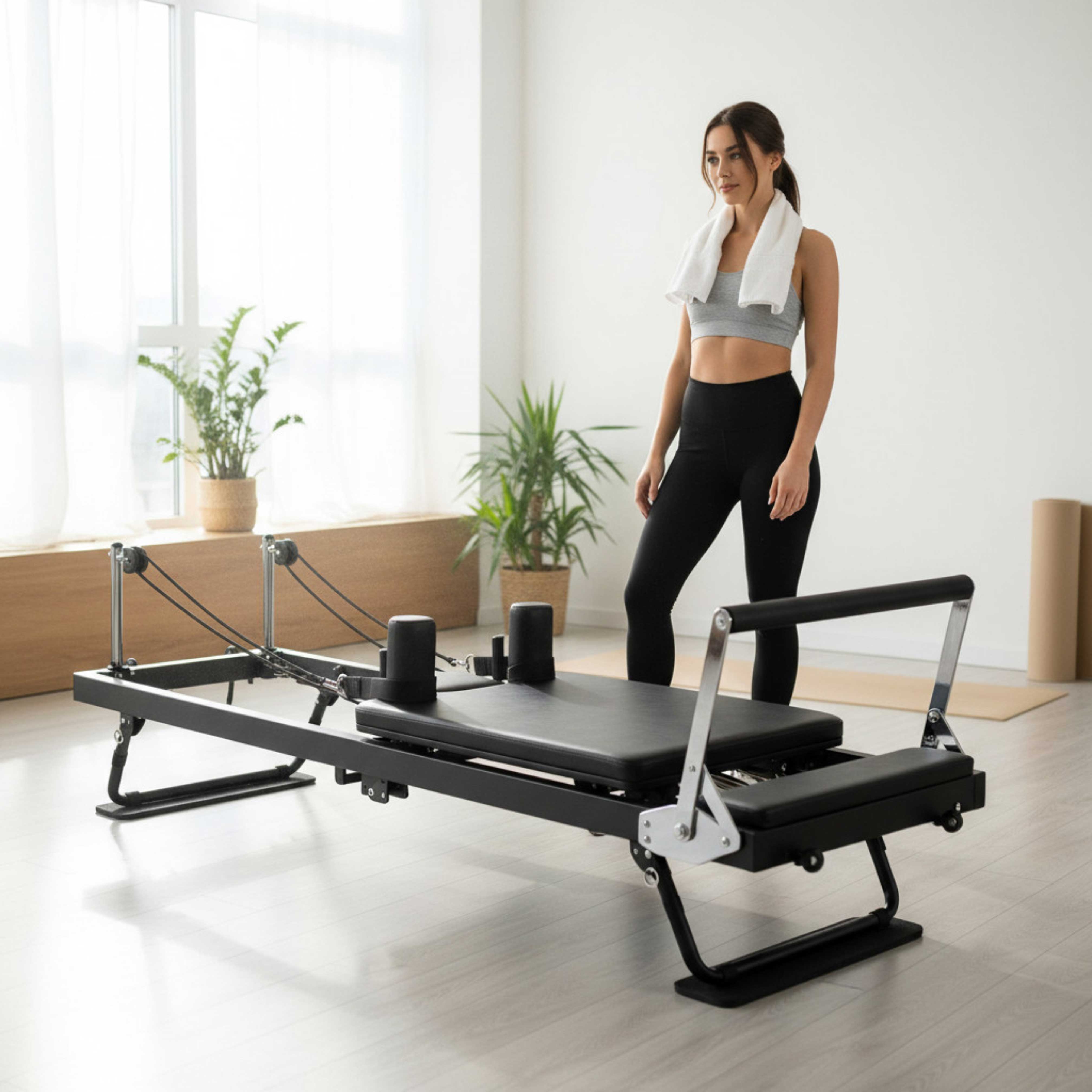 Pilates Reformer Maschine klappbar mit 5 Federn - 190 x 57 cm - Ganzkörpertraining Equipment für Home Workout belastbar bis 125 kg