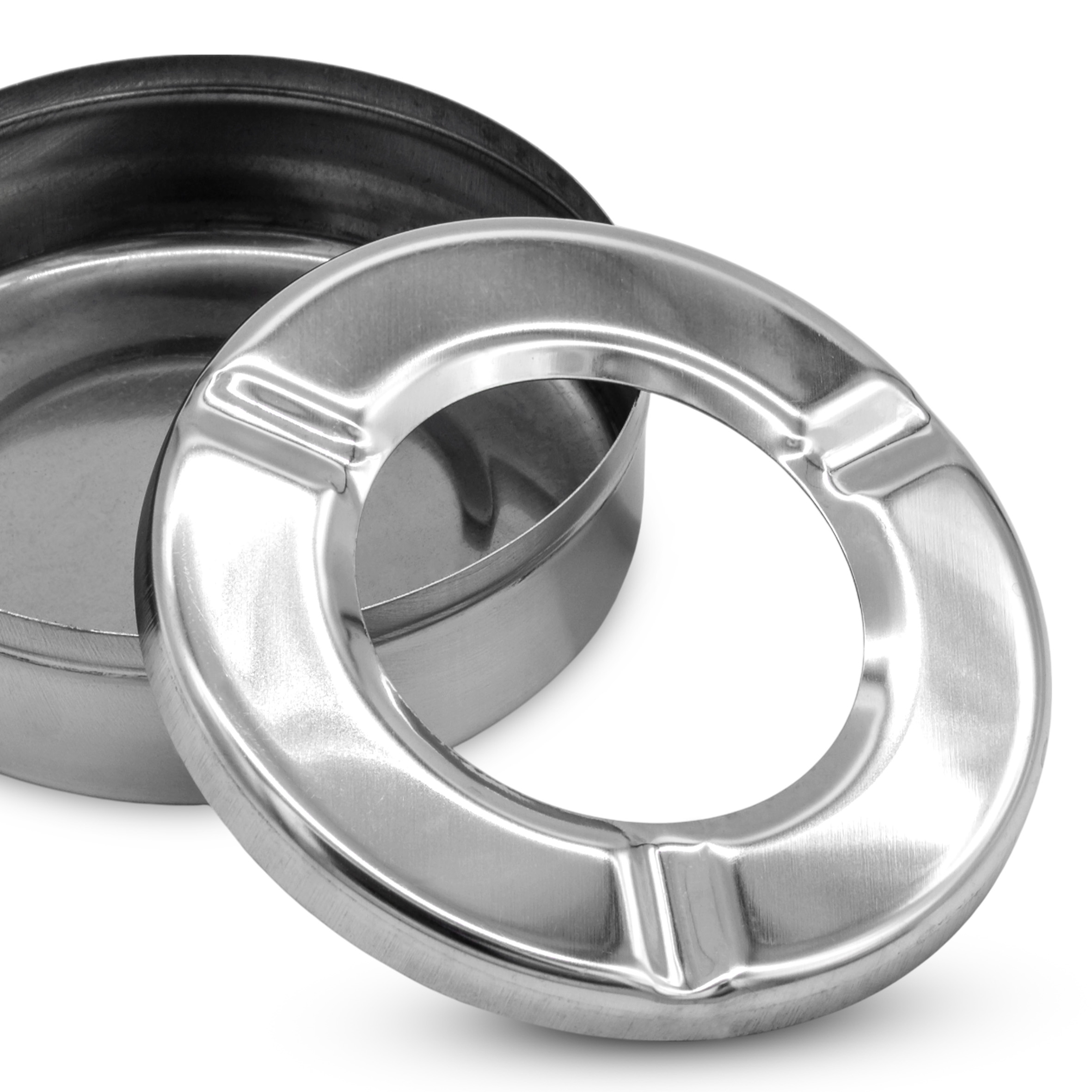 Edelstahl Sturmaschenbecher rund 11 cm mit abnehmbarem Deckel - 6er Set - Metall Tischaschenbecher silber mit Windschutz