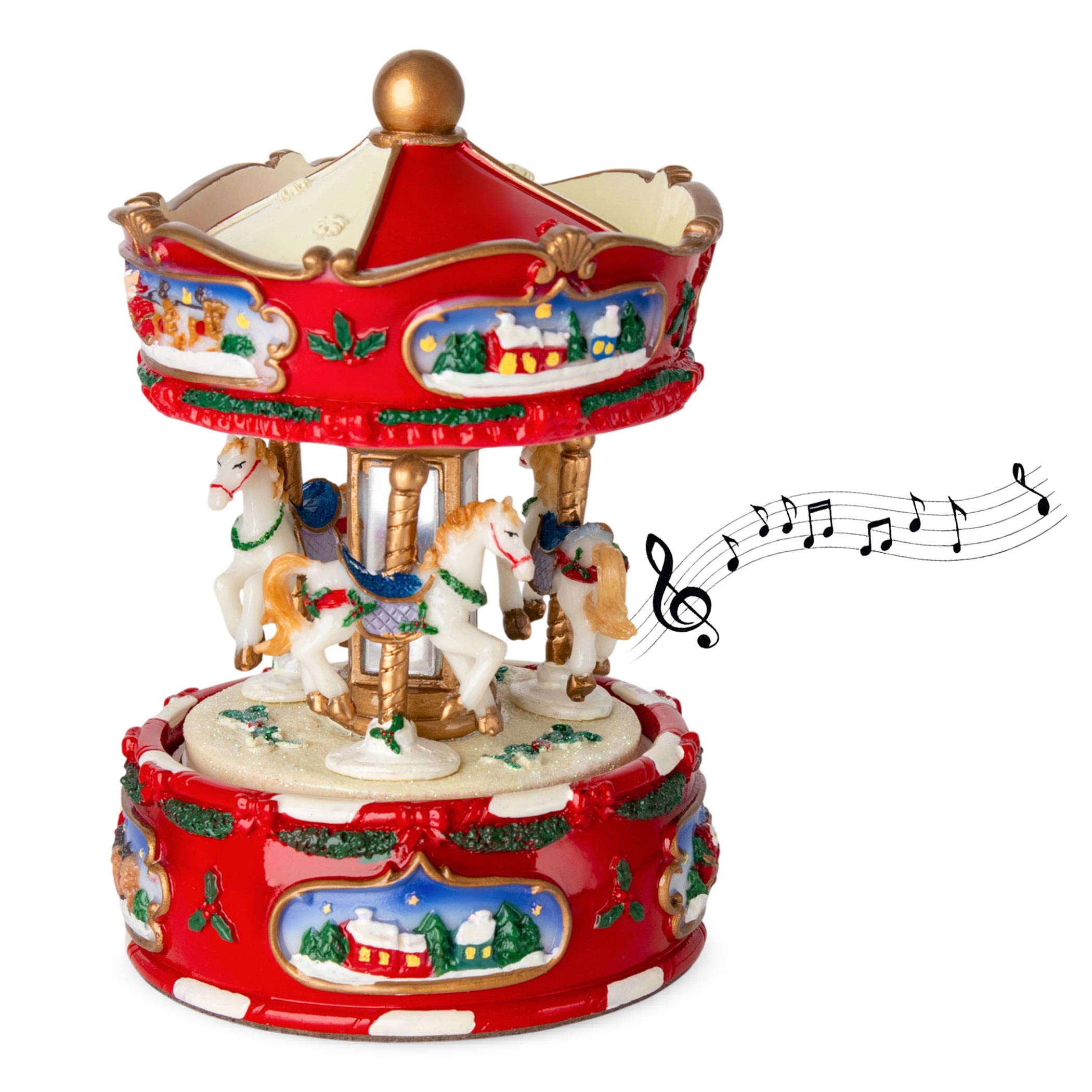 Retro Spieluhr Karussell "Jingle Bells" zum Aufziehen - 18 cm - Nostalgie Kinderkarussell drehend mit Musik