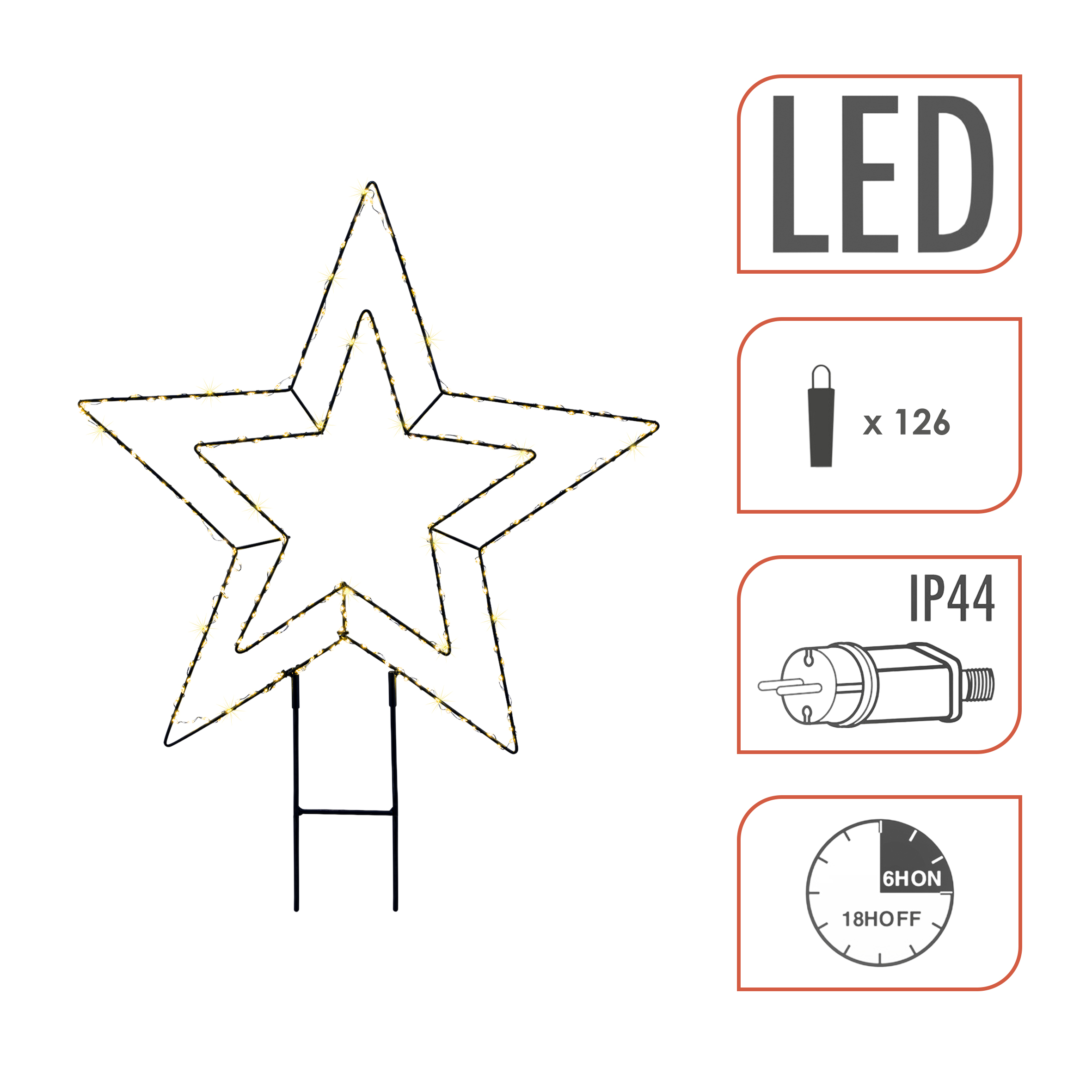 LED Gartenstecker Stern Silhouette mit Timer und Dimmer - 50 x 30 cm - Metall Schattenbild beleuchtet mit LED