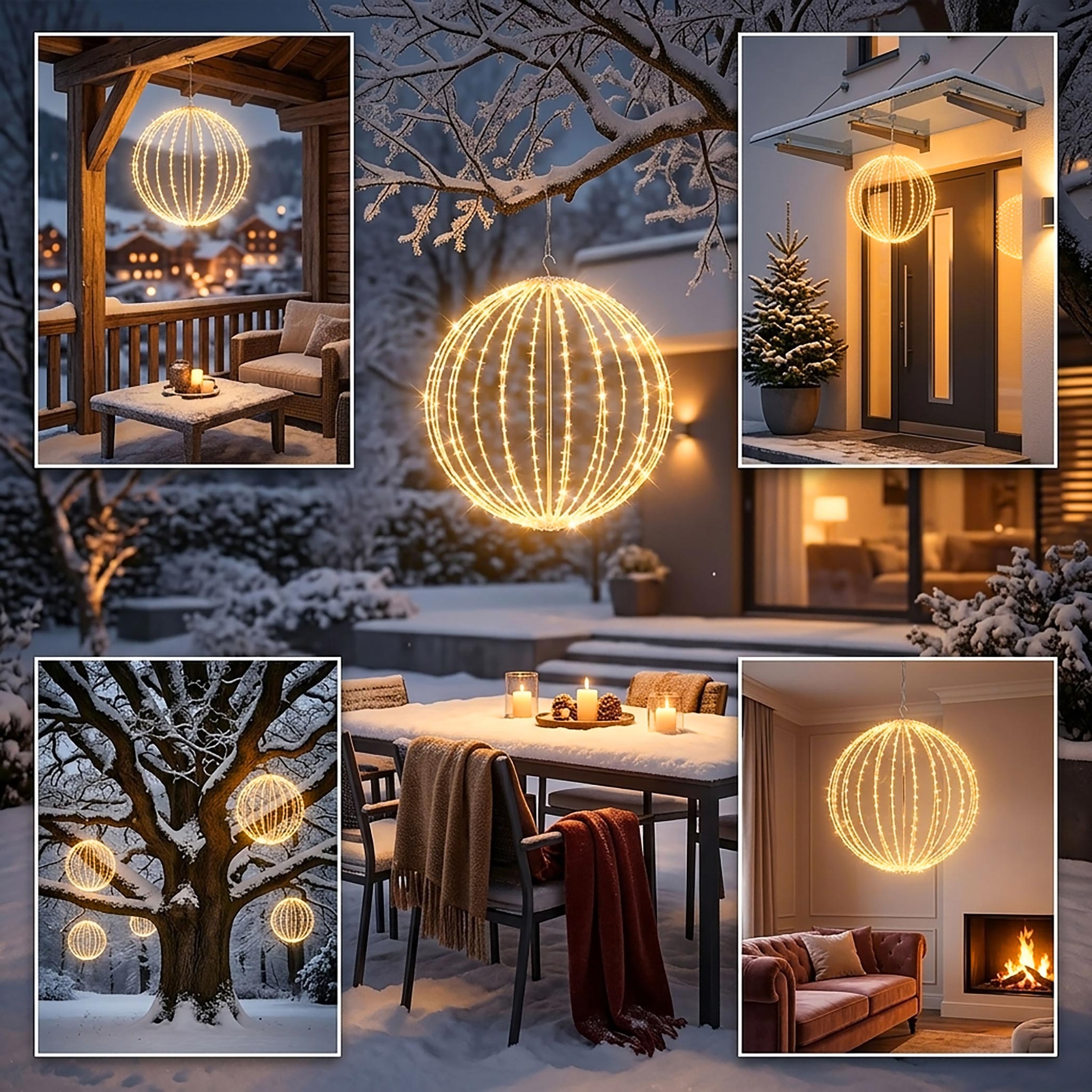 Leuchtball 50 cm transparent mit Twinkle Effekt für Außen - 295 LEDs - Leuchtkugel mit Flashing Lights in warm weiß batteriebetrieben