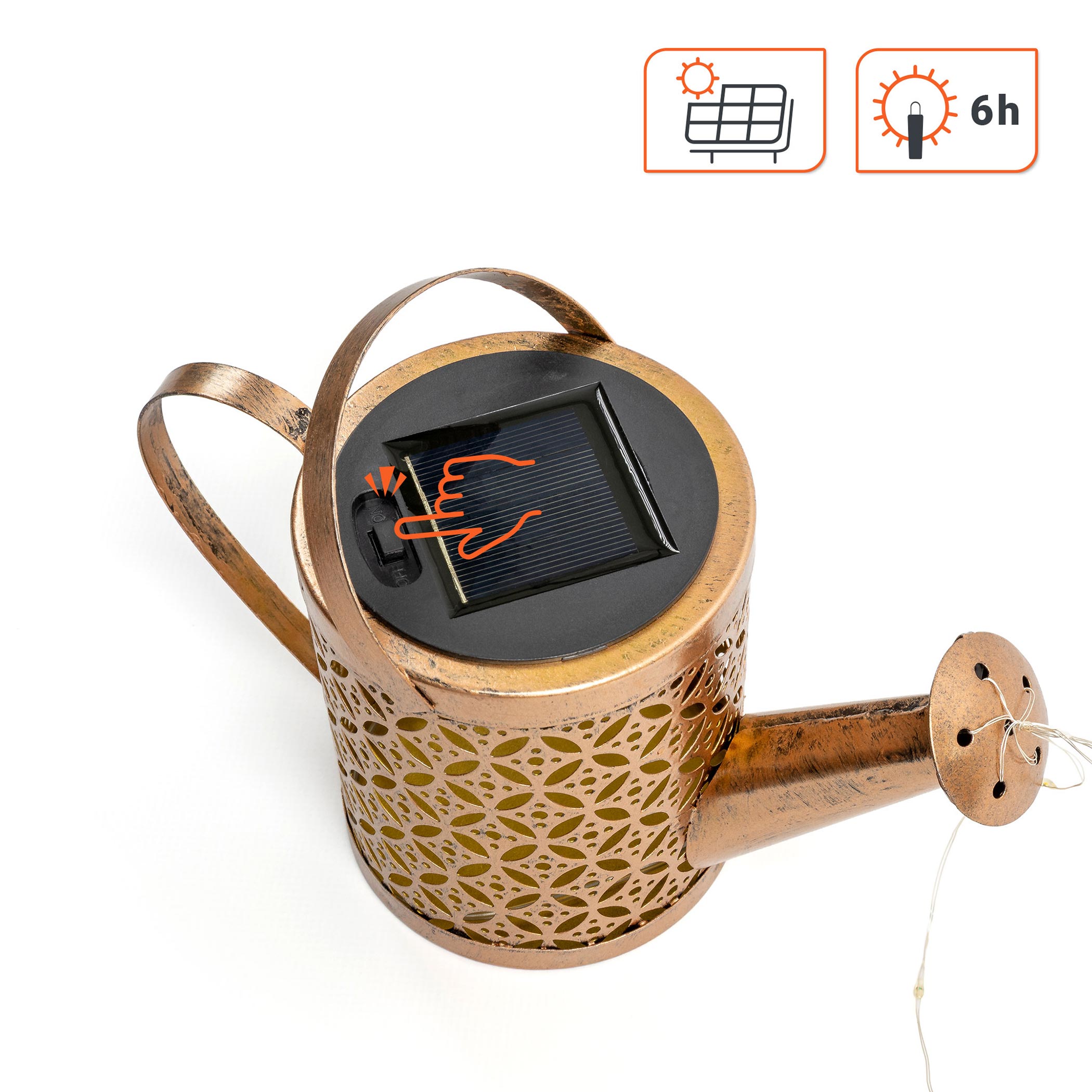 LED Solar Gießkanne mit Erdspieß - 21 x 16 cm - Garten Deko Beleuchtung 40 LED in warm weiß beleuchtet
