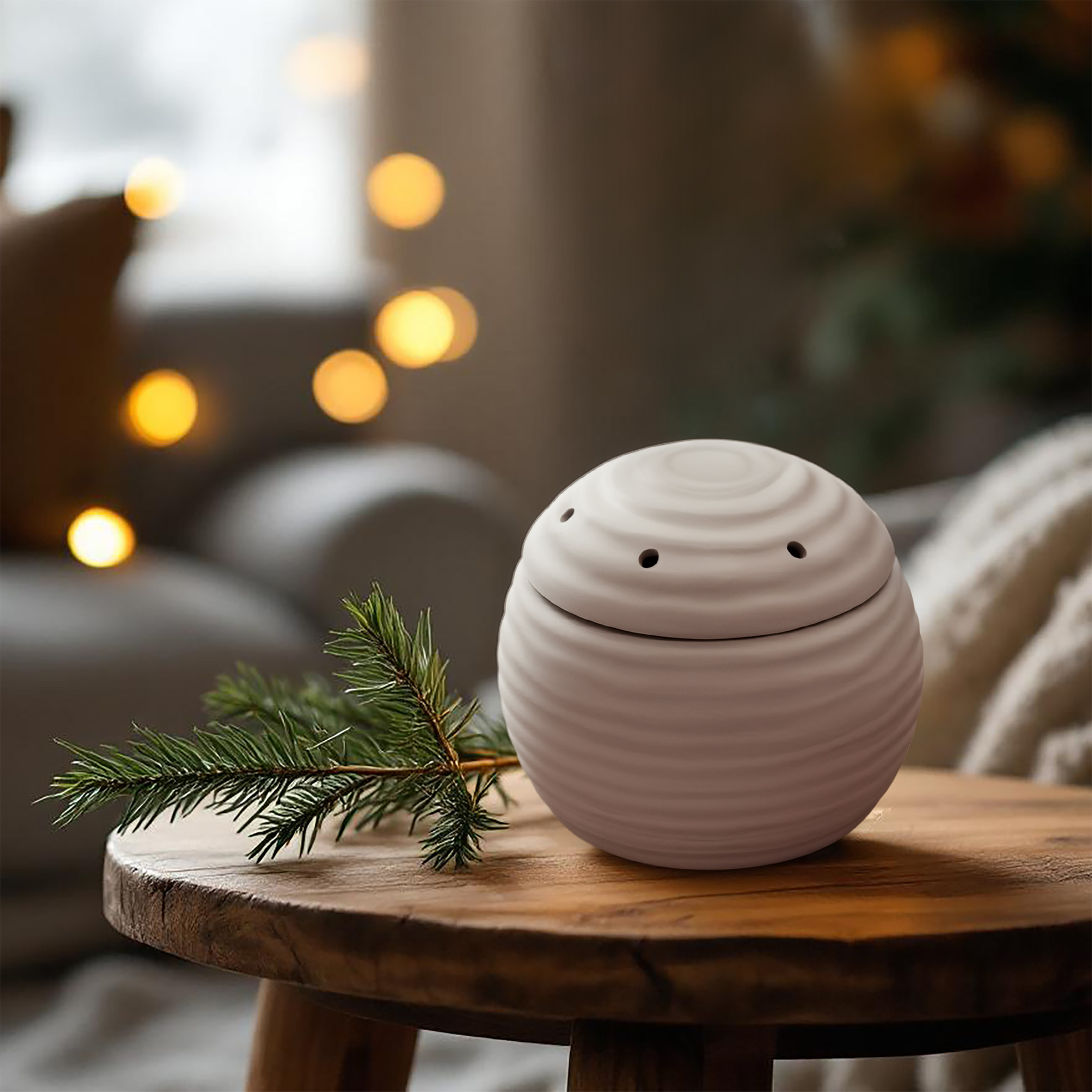 Elektrische Duftlampe für Weihnachtsduft Granulat - 10 cm - Keramik Aroma Diffusor inklusive 3 Beutel Duftgranulat 1x Wintertanne 1x Pininzapfen 1x Zimtstange