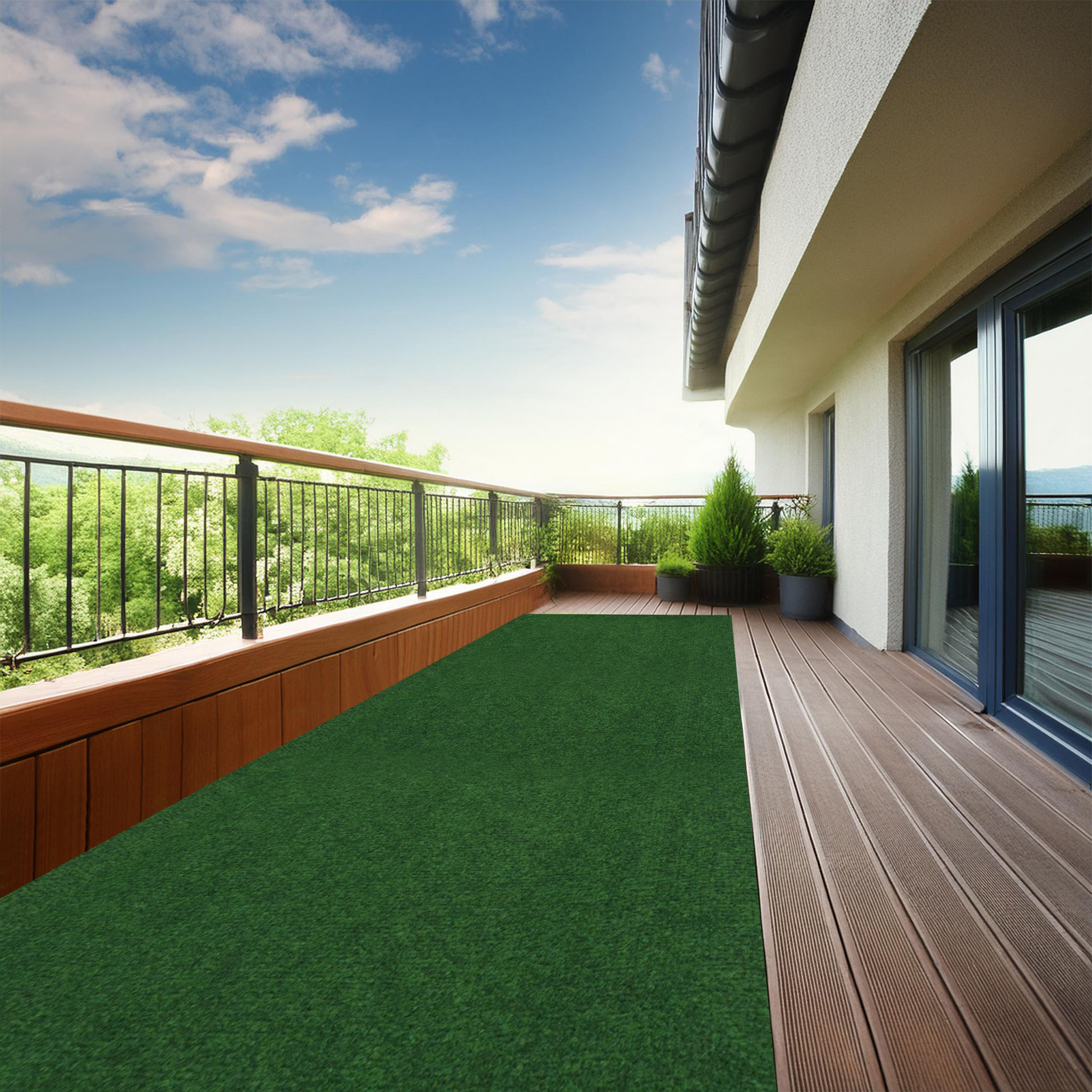 XL Rasen Teppich mit Drainage Noppen - 400 x 100 cm - Outdoor Kunstrasen Matte in grün wetterfest
