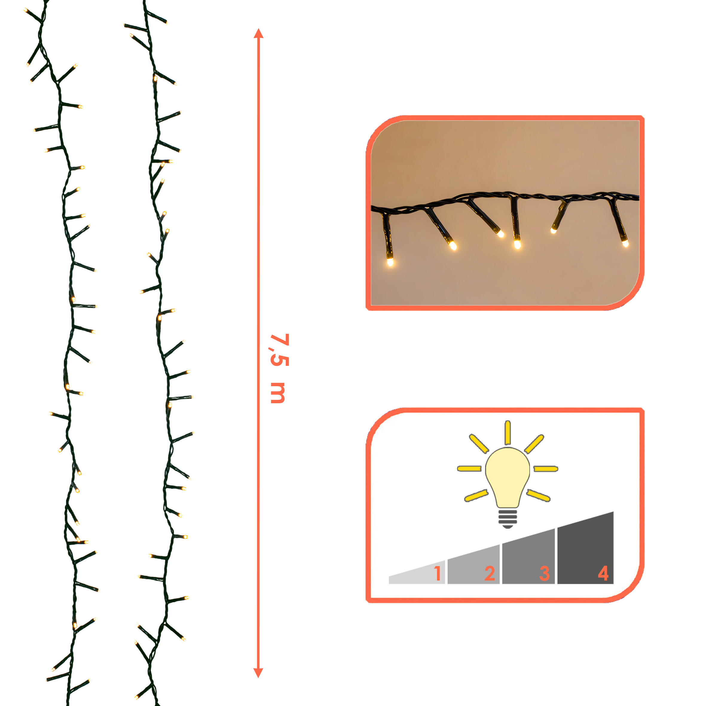 Büschel Lichterkette Soft Gold 4,2 M – 448 LED, Dimmbar Mit Timer, IP44, Für Außen & Innen, Extra Warmweiß, Inkl. 5 M Zuleitung, Wasserdicht