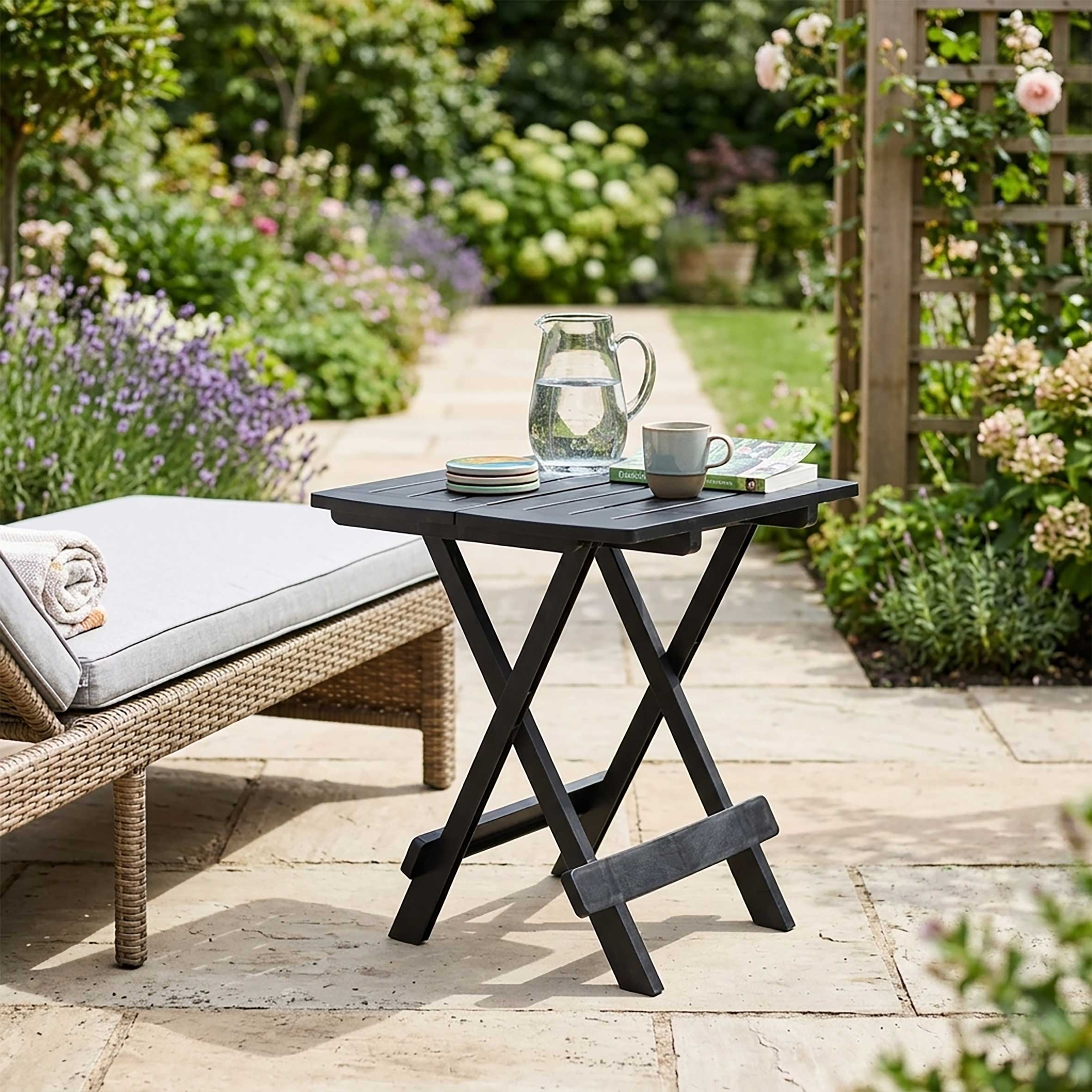 Kunststoff Klapptisch 45 x 43 cm - anthrazit - Garten Beistelltisch klappbar