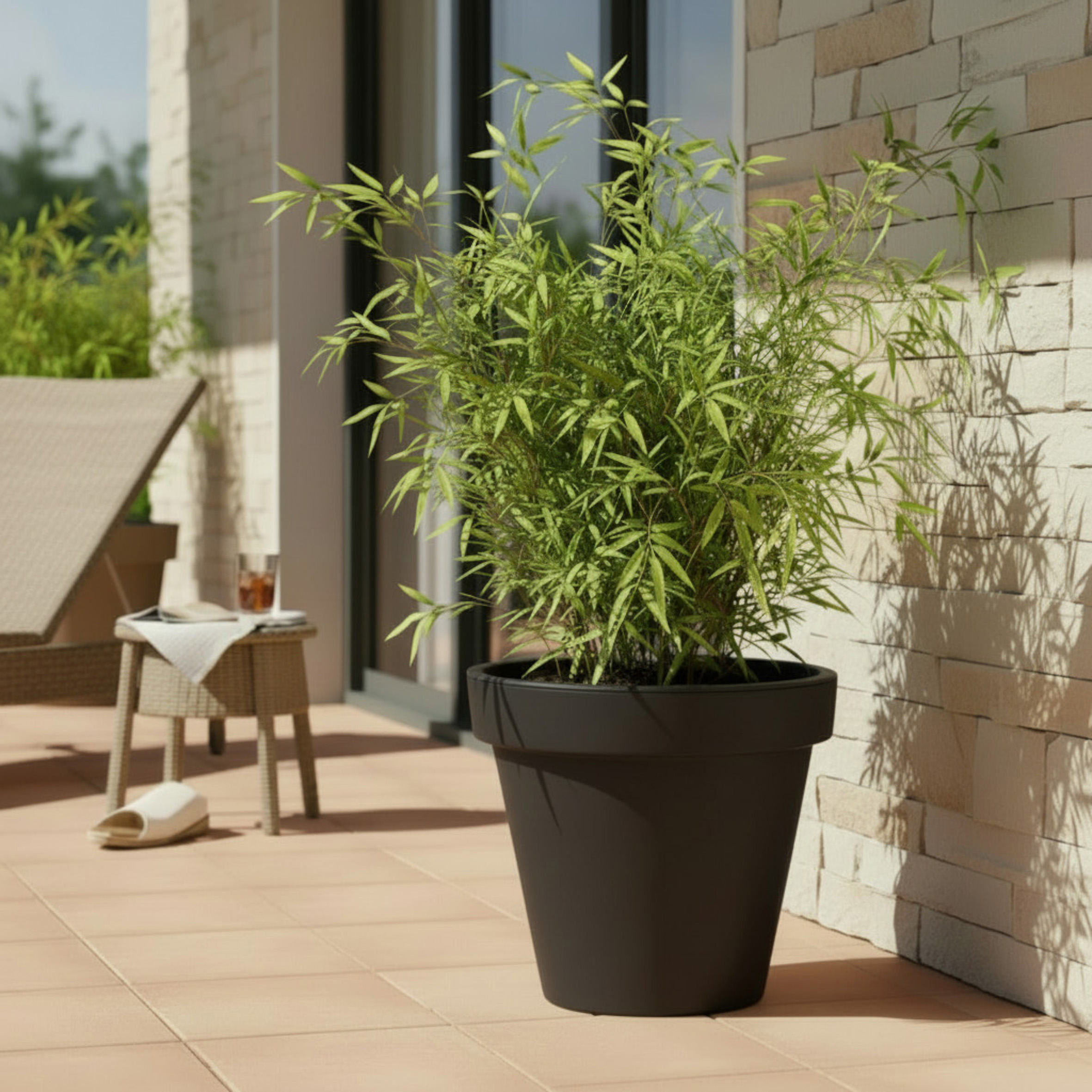 Kunststoff Pflanzkübel L rund Ø 48 cm - anthrazit - Blumenkübel groß für Außen und Innen