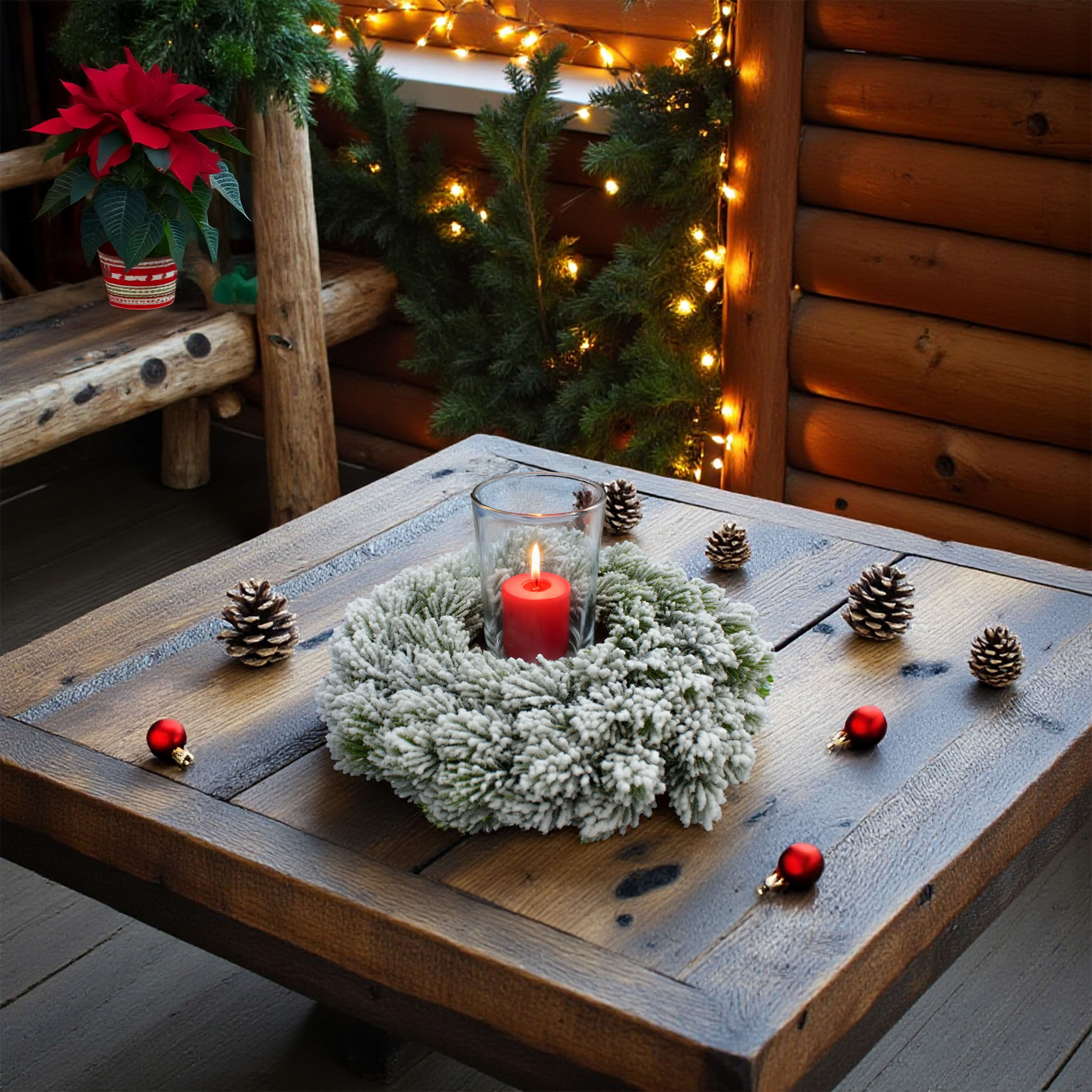Künstlicher Weihnachtskranz halbgebunden mit Kunstschnee - 30 cm - Hochwertiger Adventskranz mit naturgetreuen Tannenspitzen