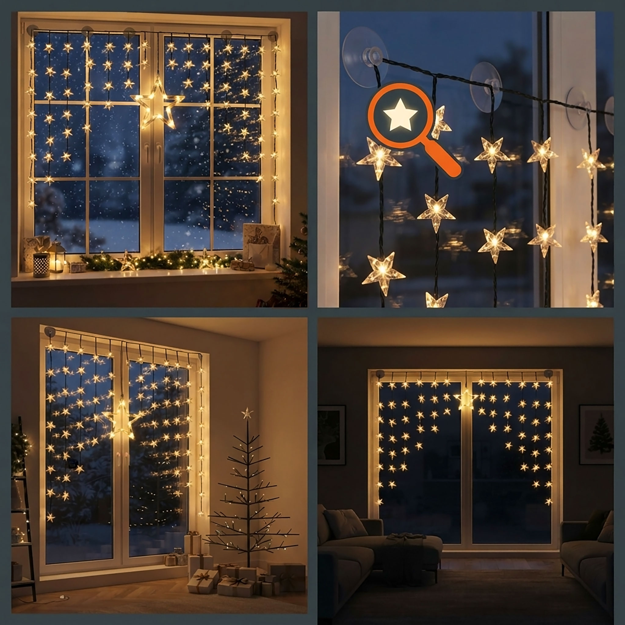 LED Sternenvorhang mit 90 warm weißen Lichtern ca. 140 cm x 95 cm