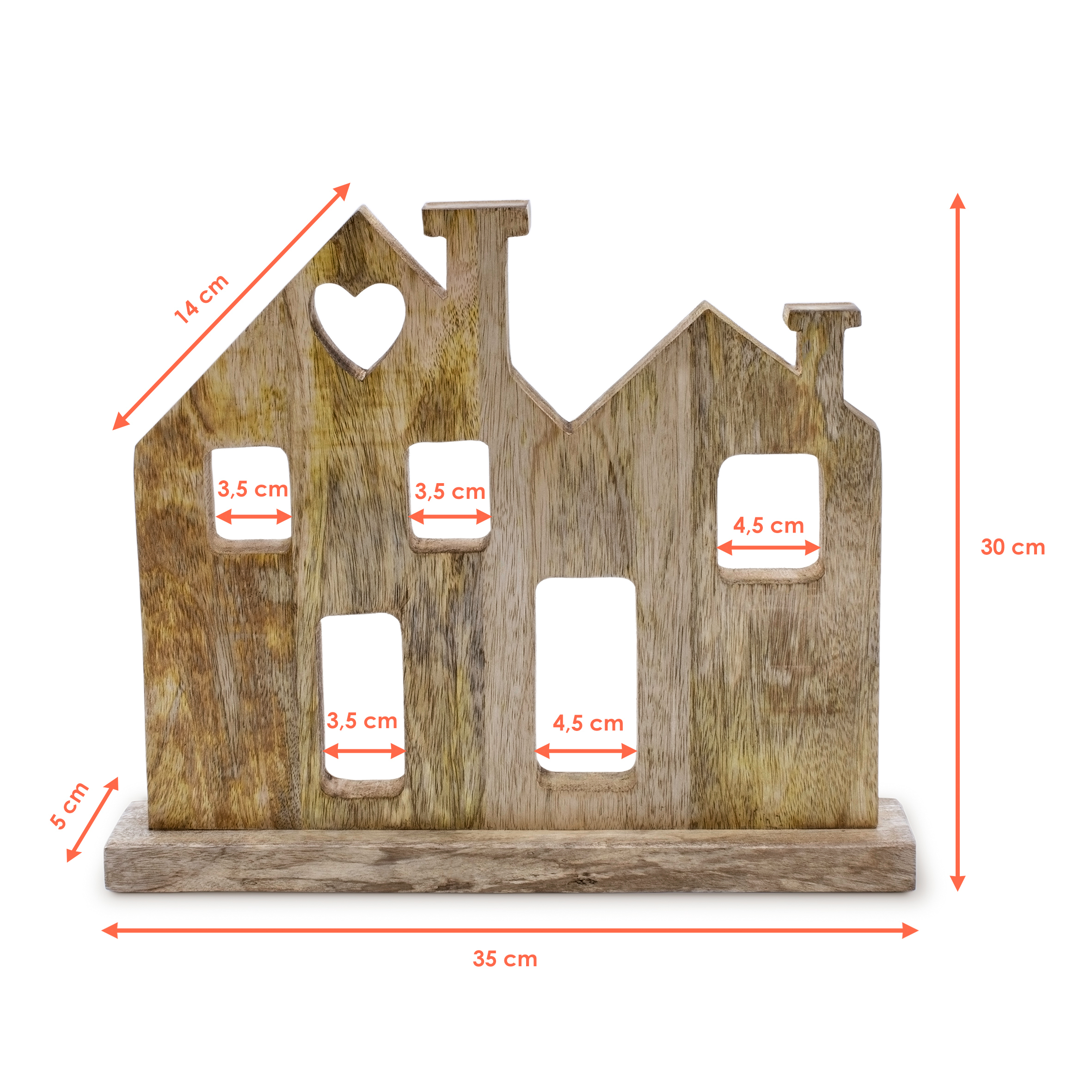 Deko Aufsteller Haus aus Mangoholz - 35 cm - Holz Silhouette auf Fuß zum Aufstellen