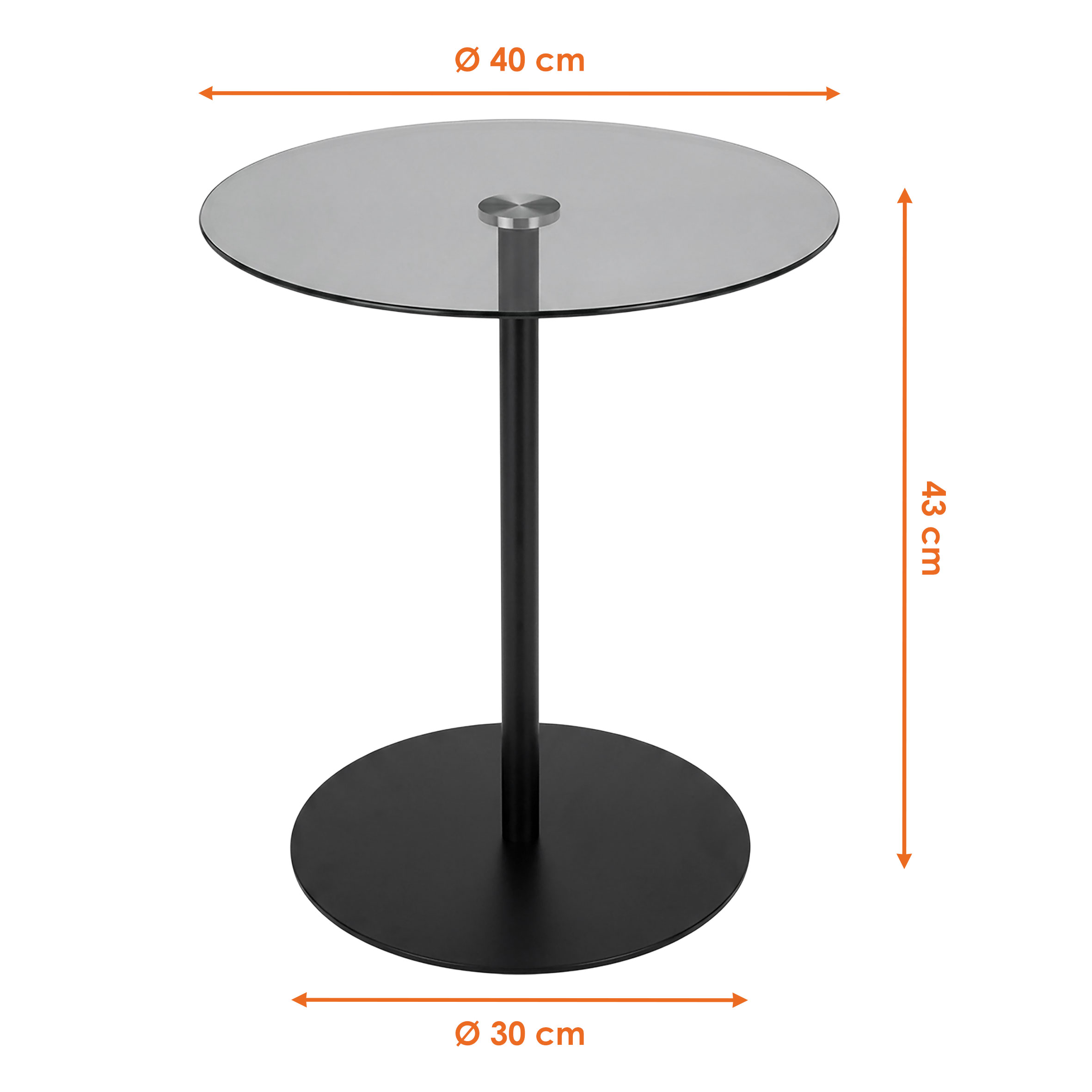 Metall Beistelltisch rund mit Glasplatte - 43 x 40 cm - Couchtisch im Modernen Bistrotisch Design
