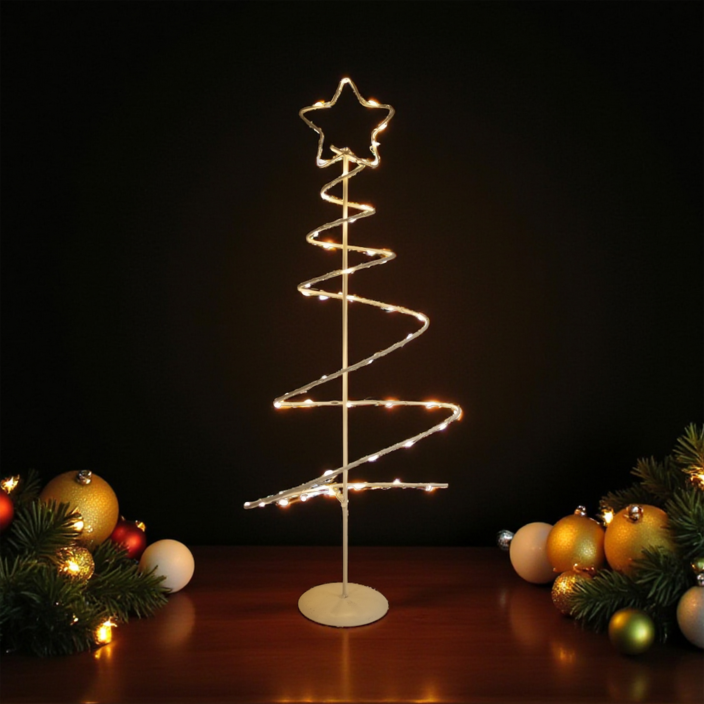 Lichterbaum Aufsteller 46 LED mit Timer batteriebetrieben - 53 cm - Tischdeko Metall Spiralbaum mit Sternspitze warm weiß beleuchtet