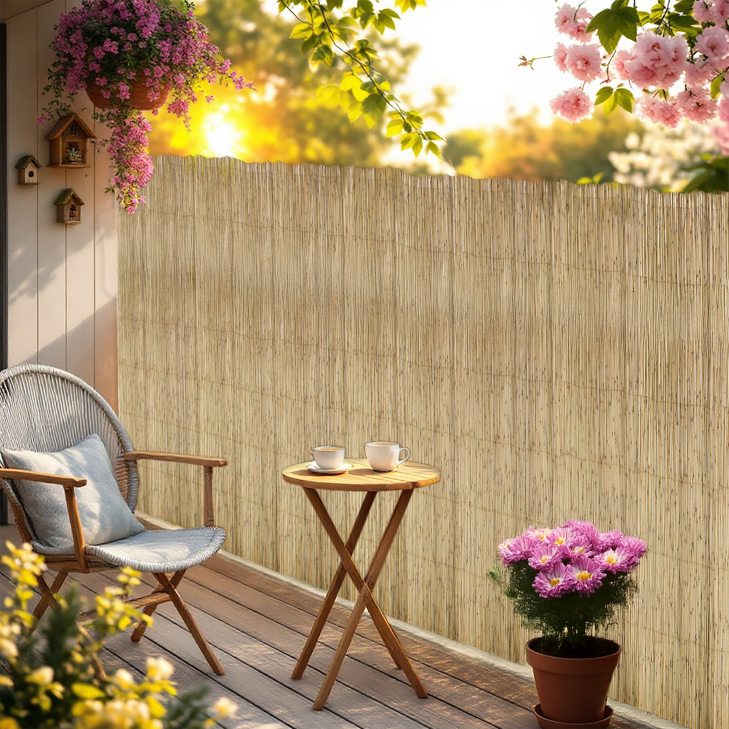Sichtschutz Matte aus natürlichem Schilf - 500 x 150 cm - Schilfrohr Windschutz Zaun blickdicht