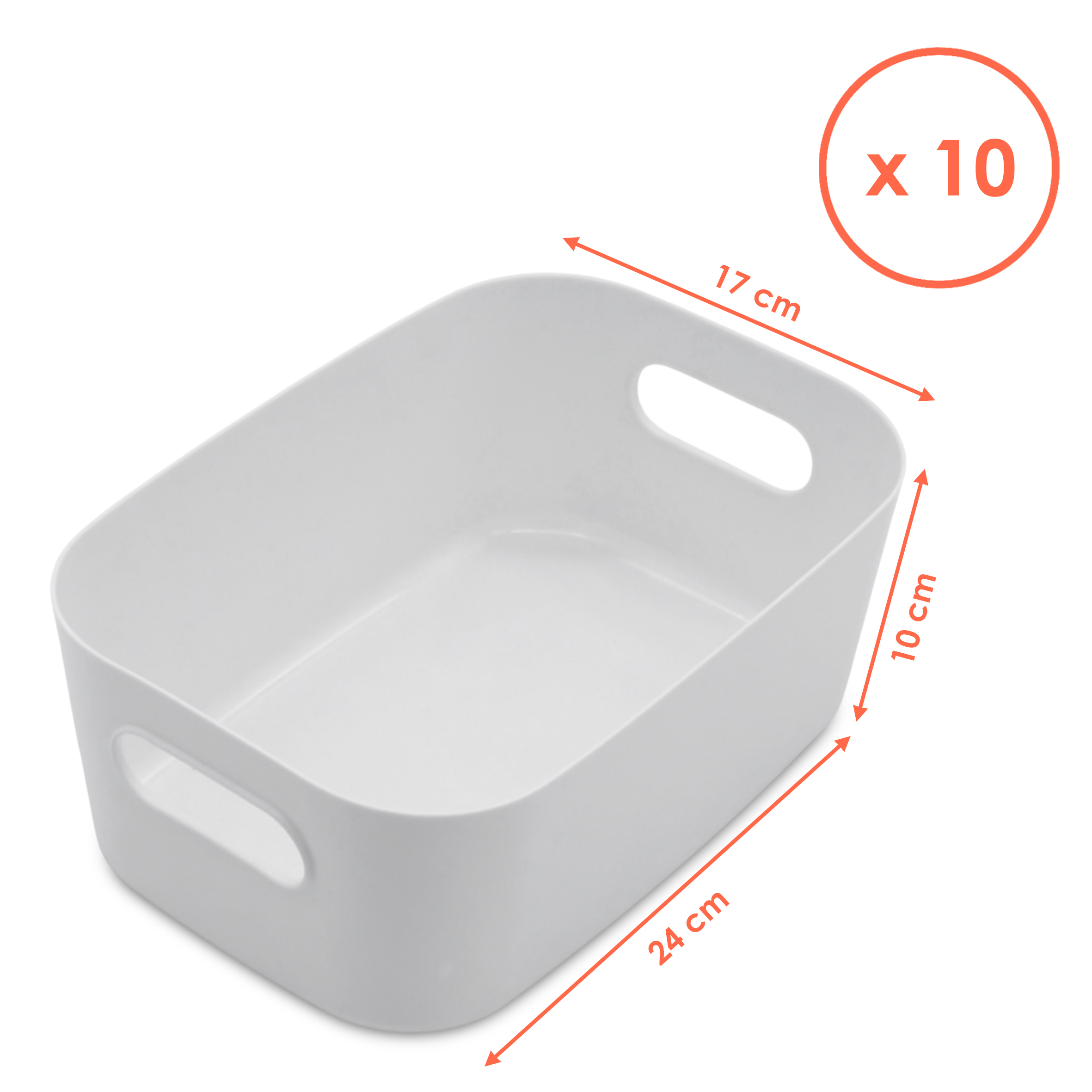 Kunststoff Organizer Box weiß mit Griffen 24 x 17 cm - 10er Set