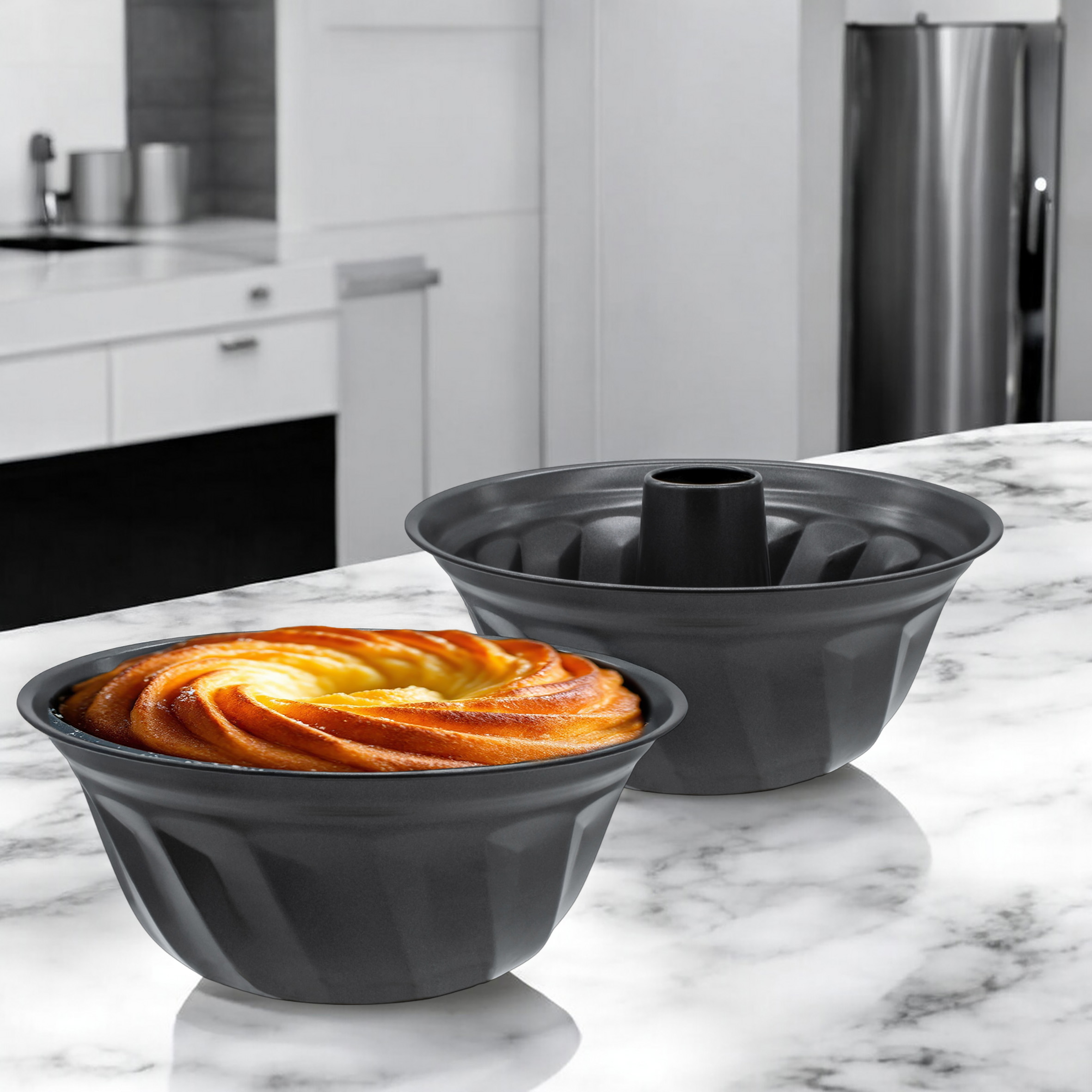 Gugelhupfform rund Ø 26 cm dunkelgrau PFOA-frei - 2er Set - Napfkuchen Backform mit Antihaft-Beschichtung
