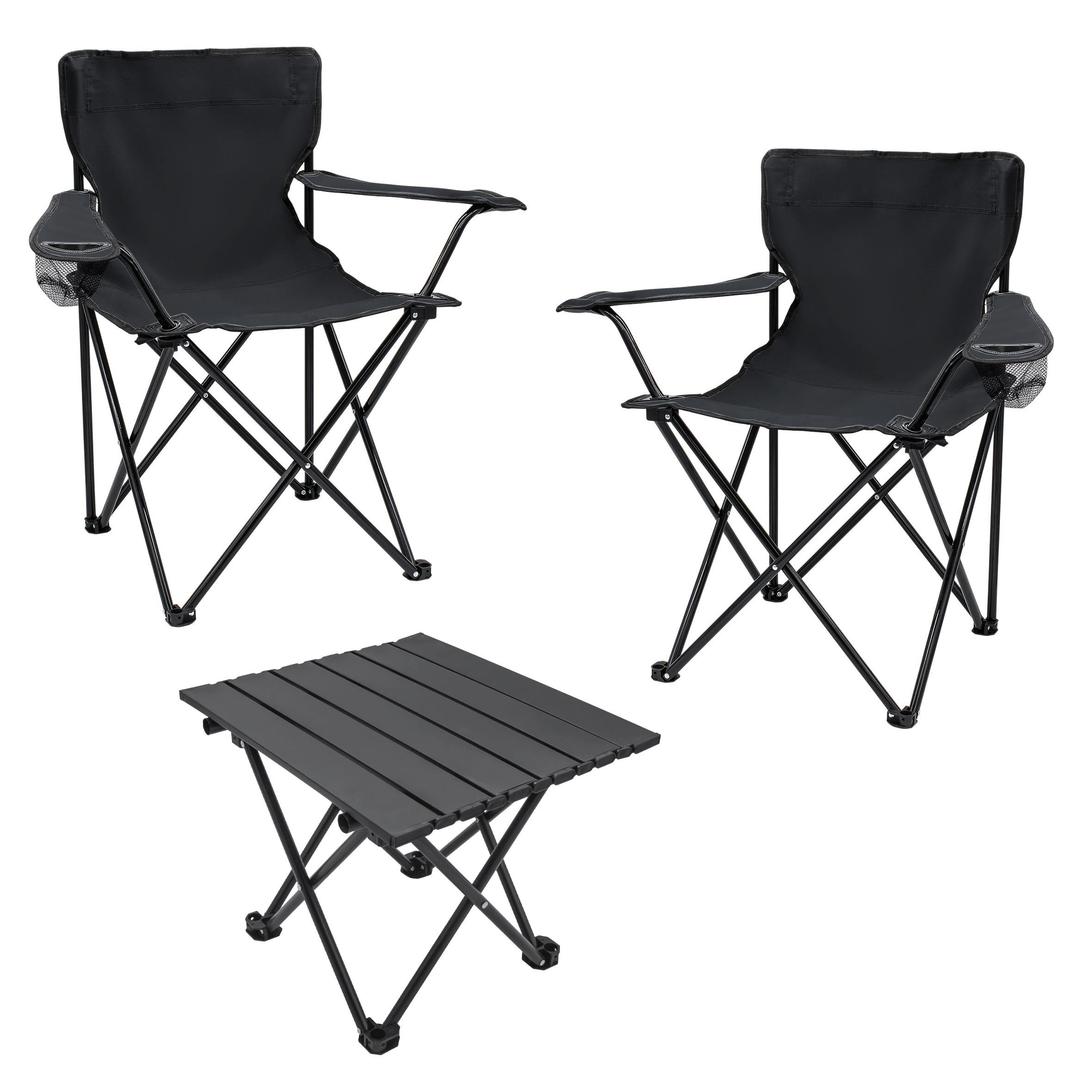Camping Sitzgruppe 3-teilig mit Aluminium Klapptisch und Tragetasche - schwarz - Garten Tischgruppe mit 2 Campingstühlen bis 100kg
