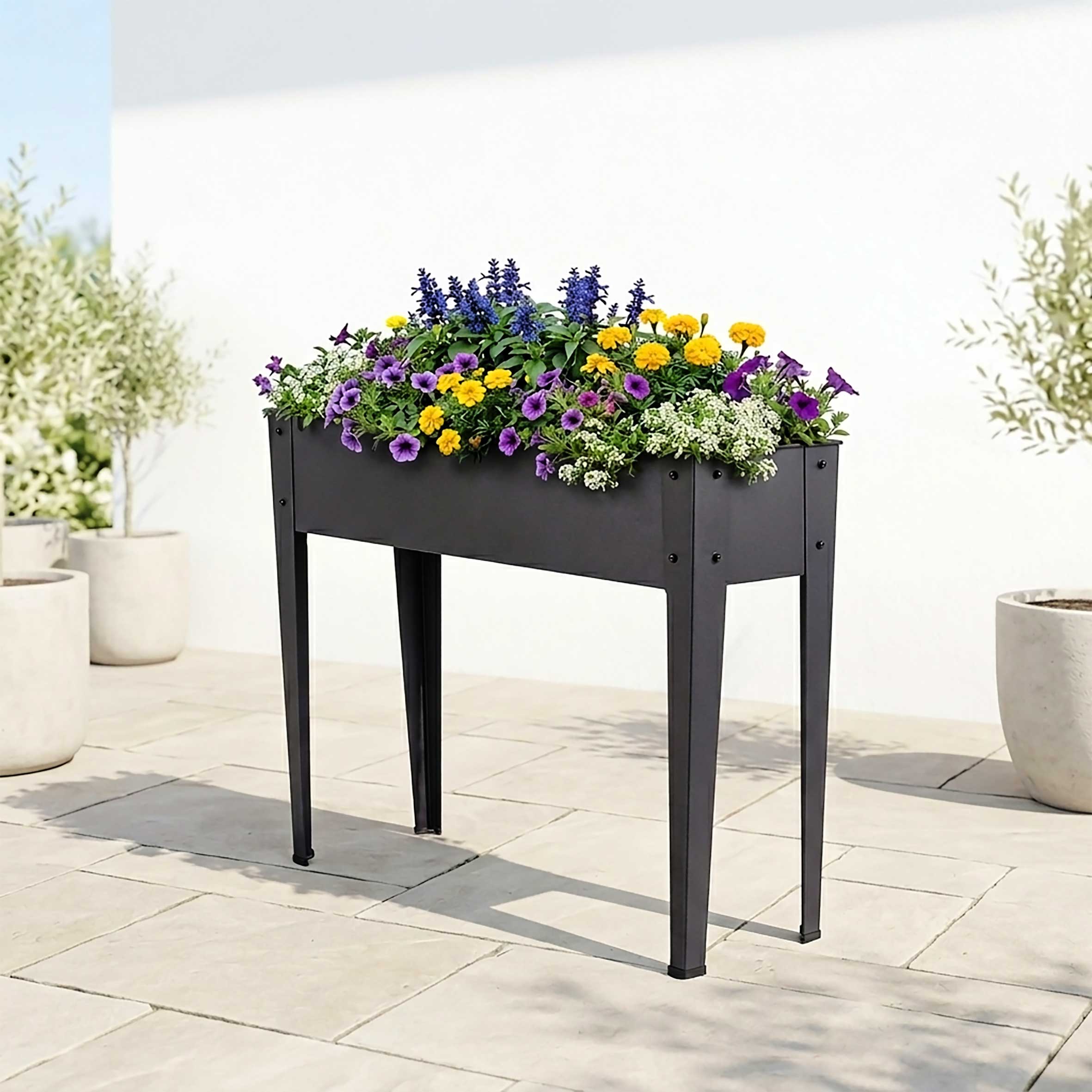 Garten Hochbeet aus Metall anthrazit mit Fußkappen – 102 x 80 cm – Pflanzbeet pulverbeschichtet für Gemüse und Blumenbeete