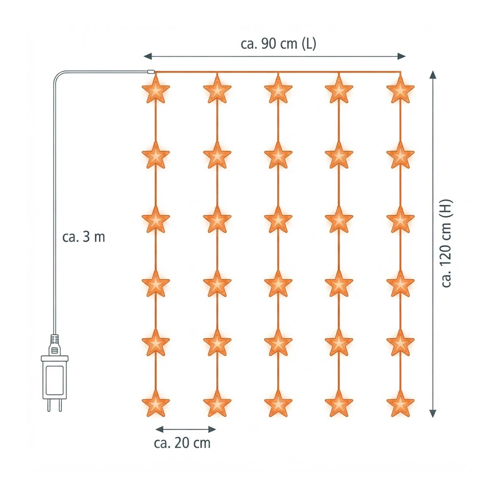 LED Sternen Lichtervorhang warm weiß - 100 cm - Deko Lichterkette mit 30 LED für Innen