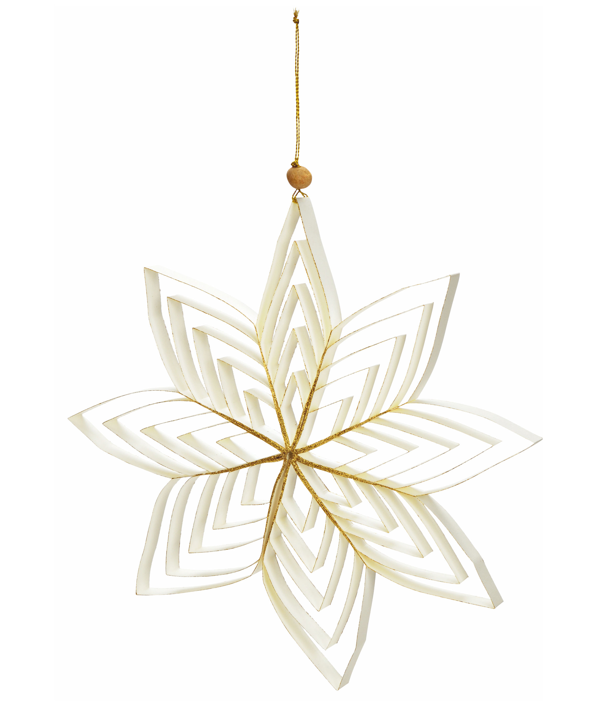 Weihnachtsstern 3D aus Papier in weiß - 3 Größen - Weihnachts Deko Hänger mit goldenem Glitzer - Advent Winter Fenster Dekoration zum Hängen