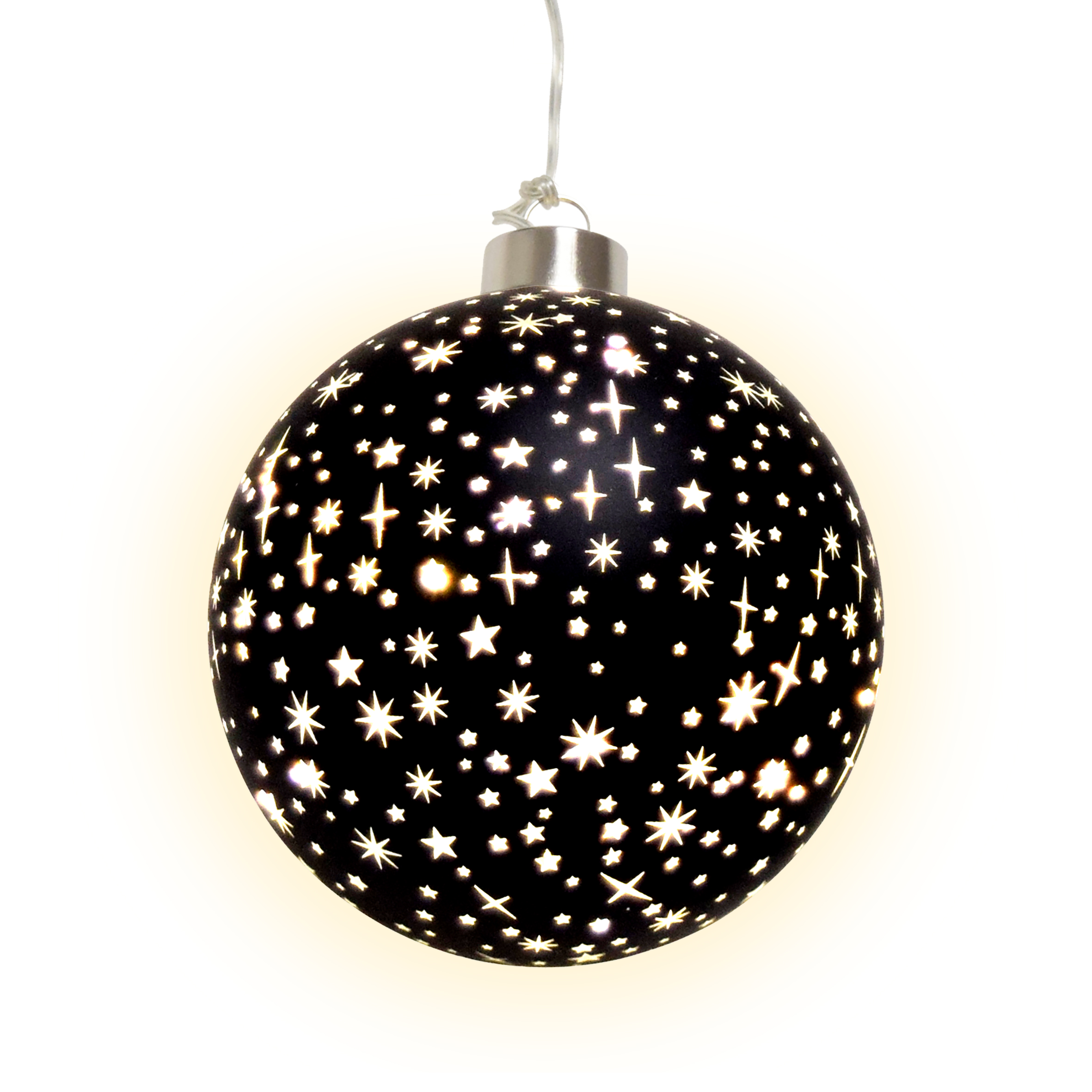 LED Weihnachts Glaskugel Sterne schwarz matt mit Timer - 12 cm