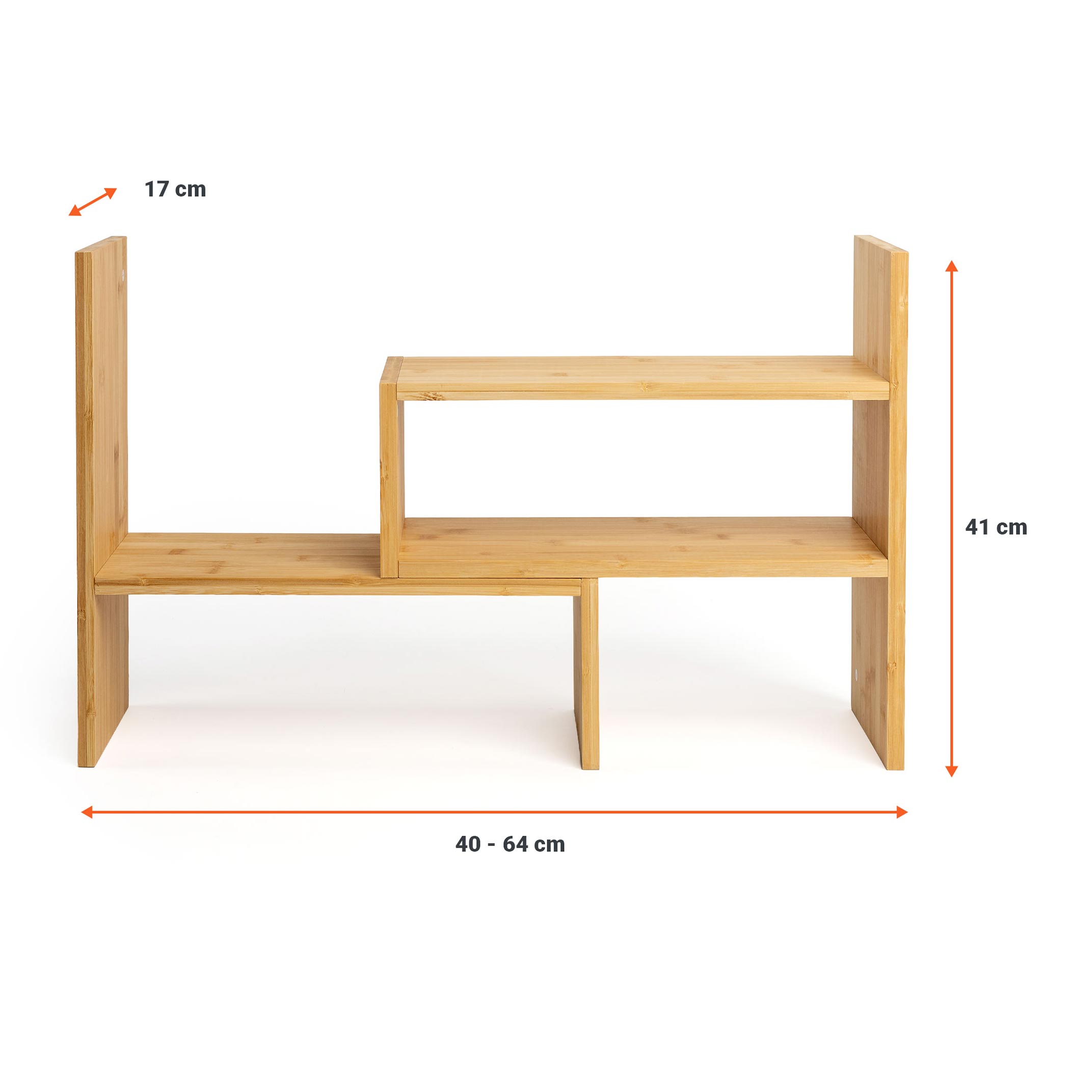 Bambus Küchen Organizer ausziehbar und variabel stellbar - 41-63 x 17 cm - Holz Küchenregal mit 3 Aufstellmöglichkeiten