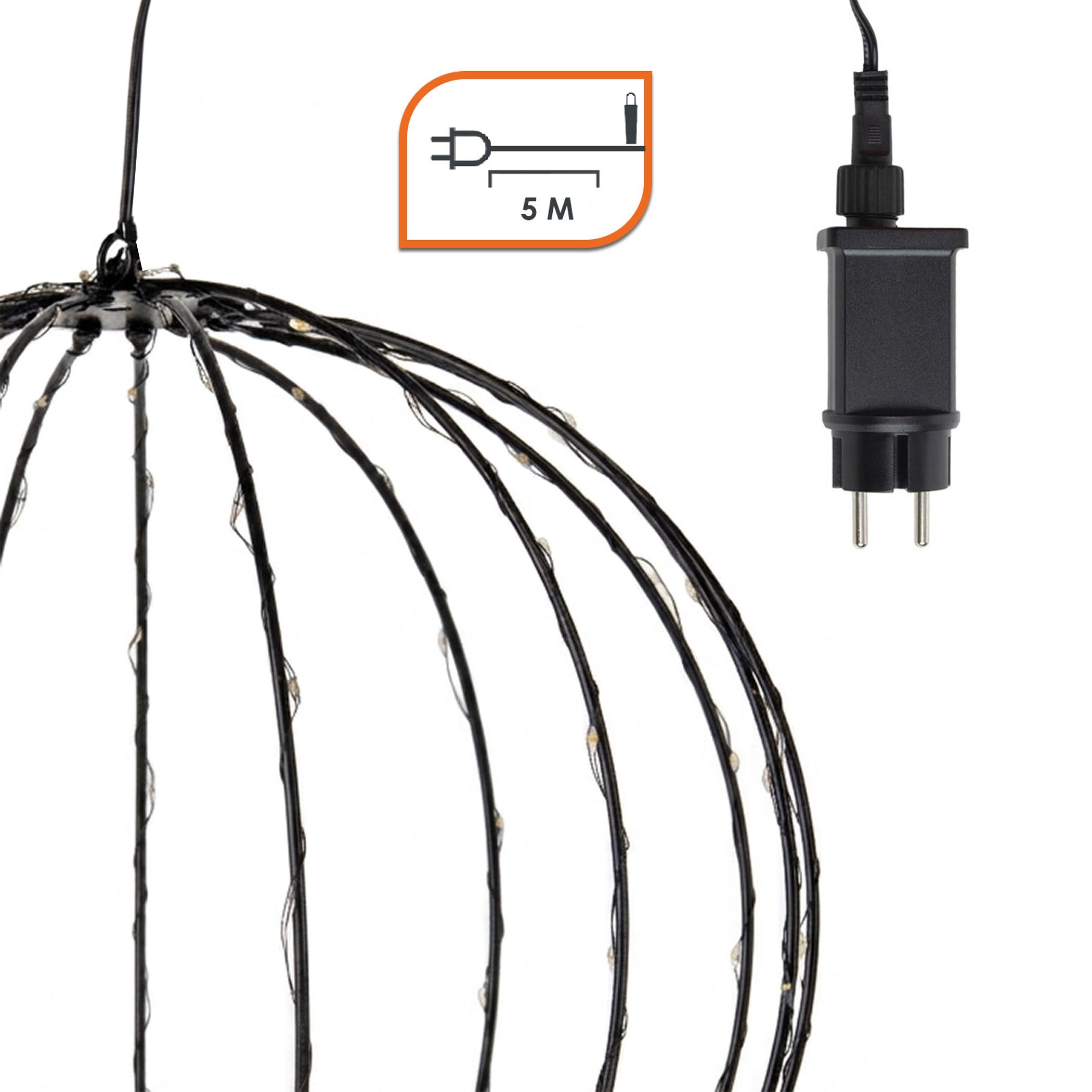 Metall Leuchtball schwarz mit Twinkle Effekt für Außen mit Timer - 47 cm - Garten Dekoleuchte 256 Flashing LEDs in warm weiß mit Netzteil