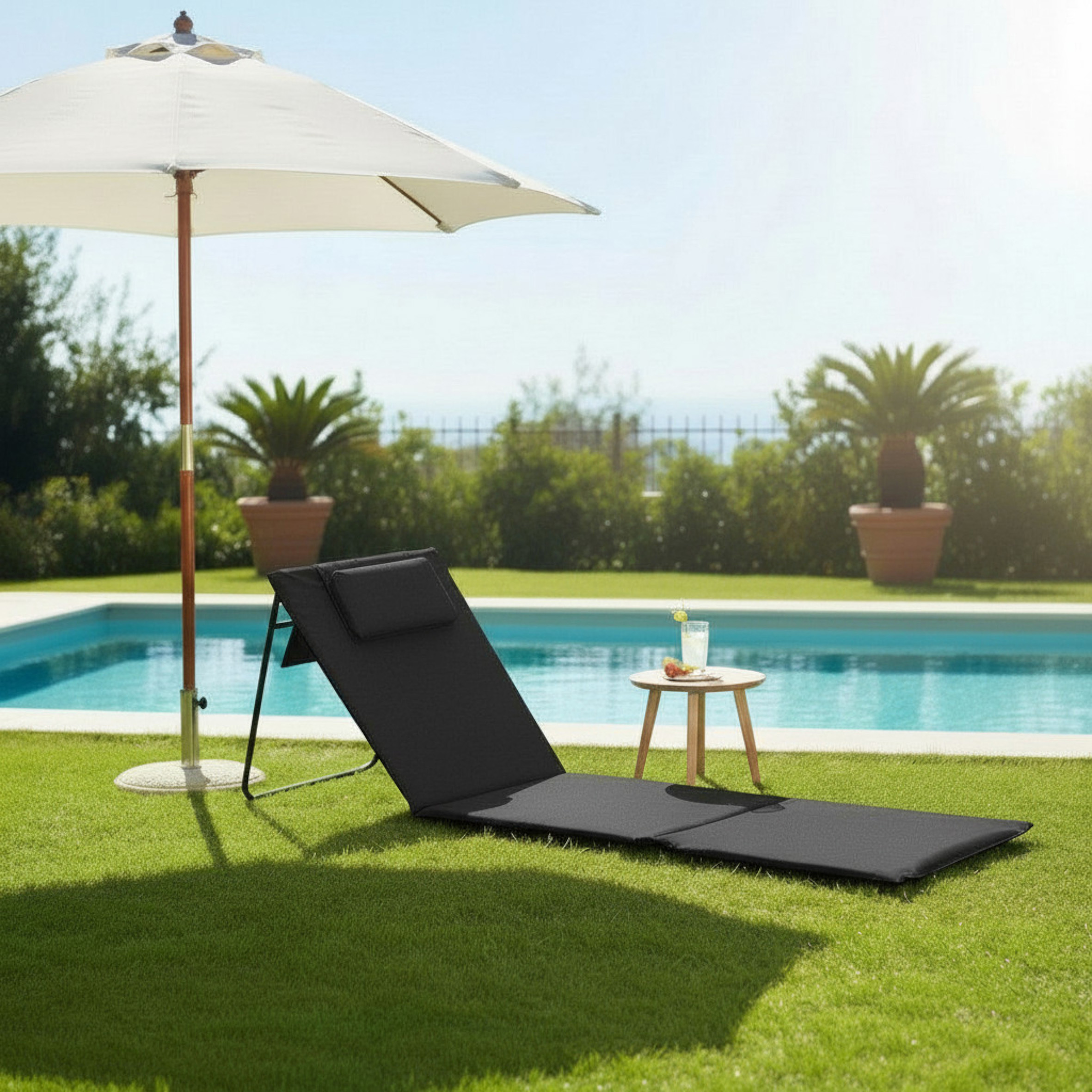 Strandmatte 2er Set klappbar mit verstellbarer Rückenlehne - dunkelgrau - Liegematte faltbar 145 x 48 cm mit Kopfkissen