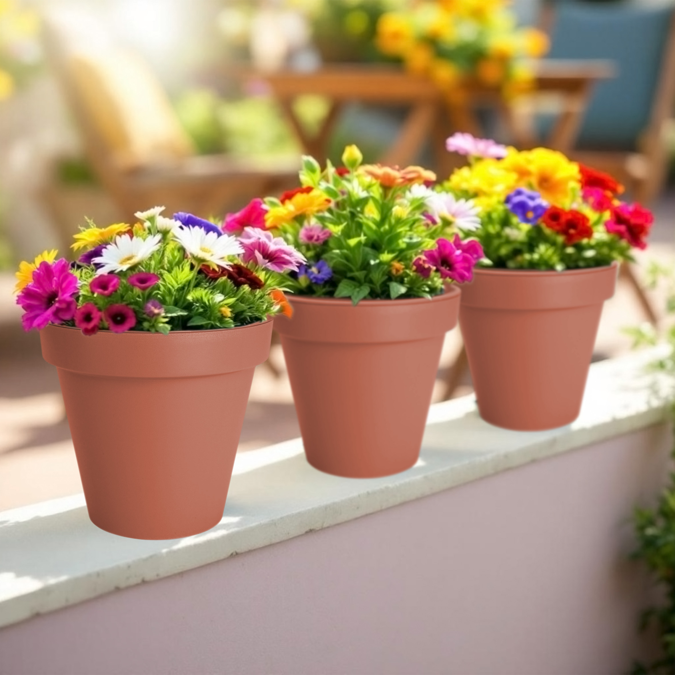Kunststoff Pflanzkübel XXS rund - Ø 20 cm / terracotta - Garten Blumenkübel klein