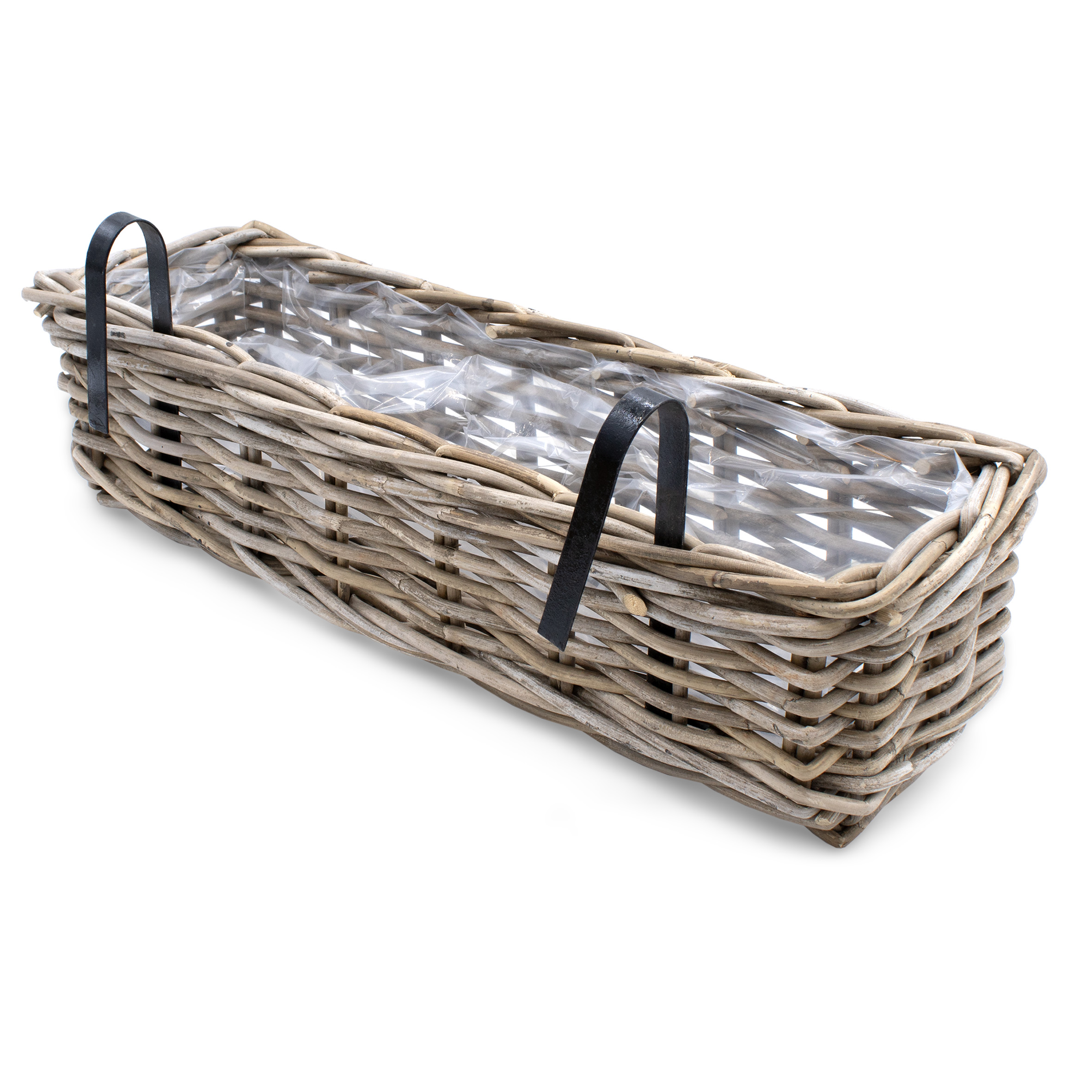 Rattan Balkonkasten natur 60 x 20 cm - 2er Set - Weide Pflanzkorb mit Halterung