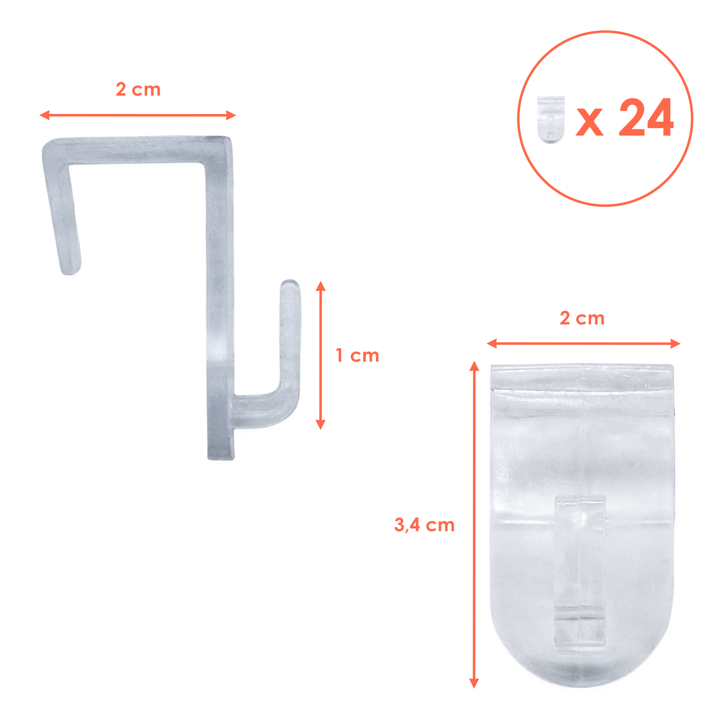 Kunststoff Fensterhaken transparent für 18 mm Rahmendicke - 24 Stück - Fensterclip zum Anbringen von Lichterketten und Girlanden