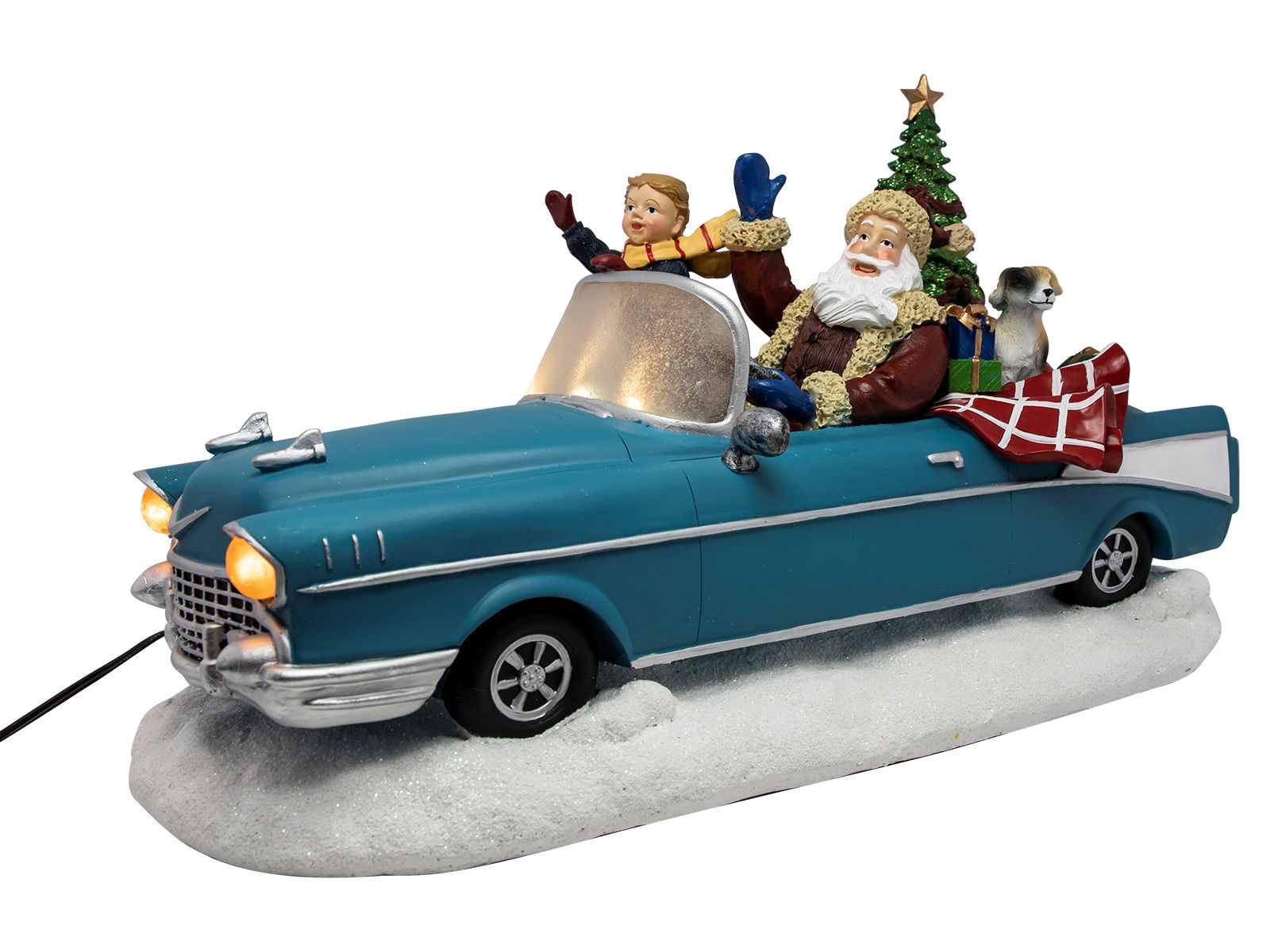 LED Weihnachts Szene "Weihnachtsmann im Oldtimer" - 2 Modelle - Tisch Deko mit Sound Bewegung und Beleuchtung