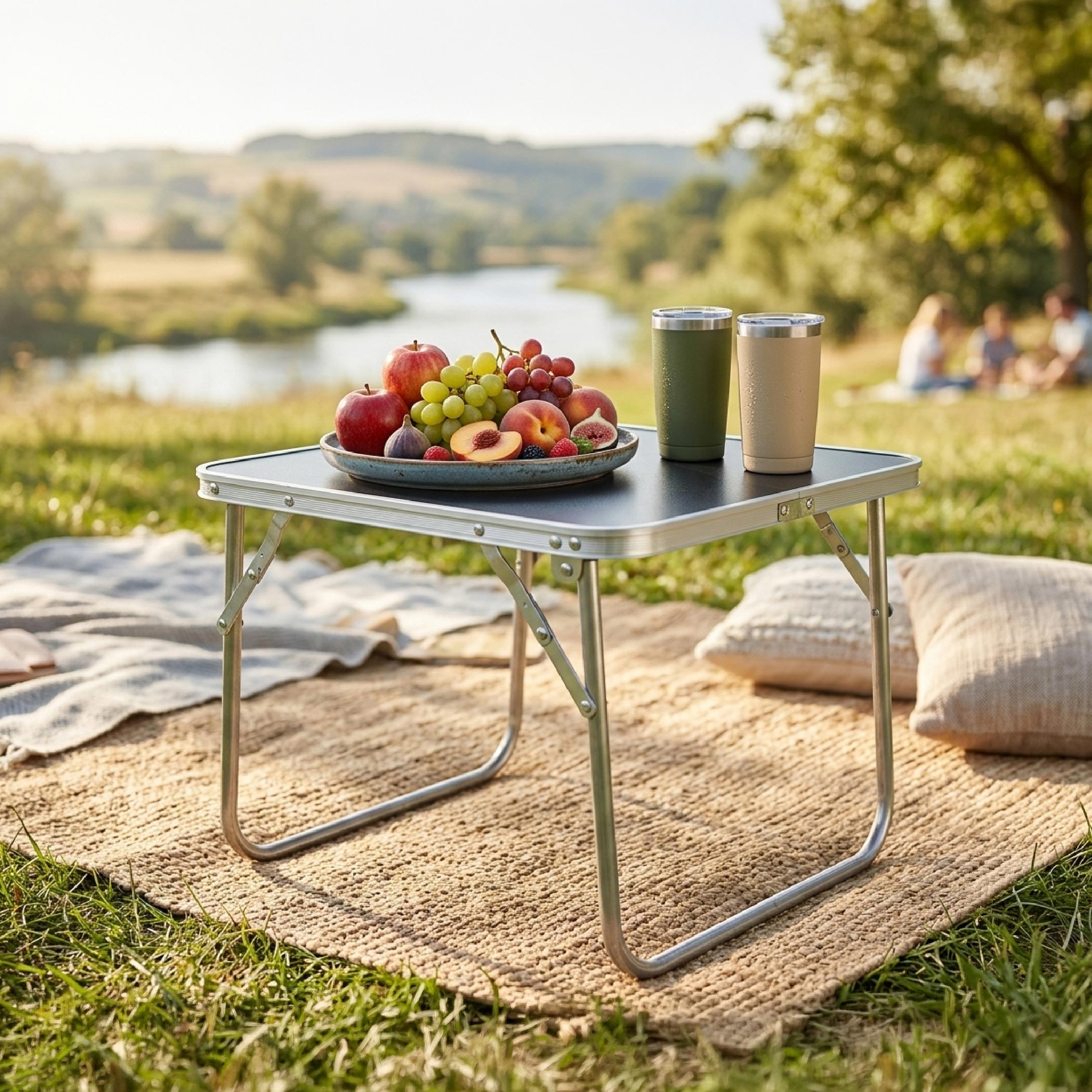 Mini Alu Campingtisch schwarz klappbar - 40 x 40 cm - Outdoor Klapptisch klein Belastbarkeit bis 15 kg