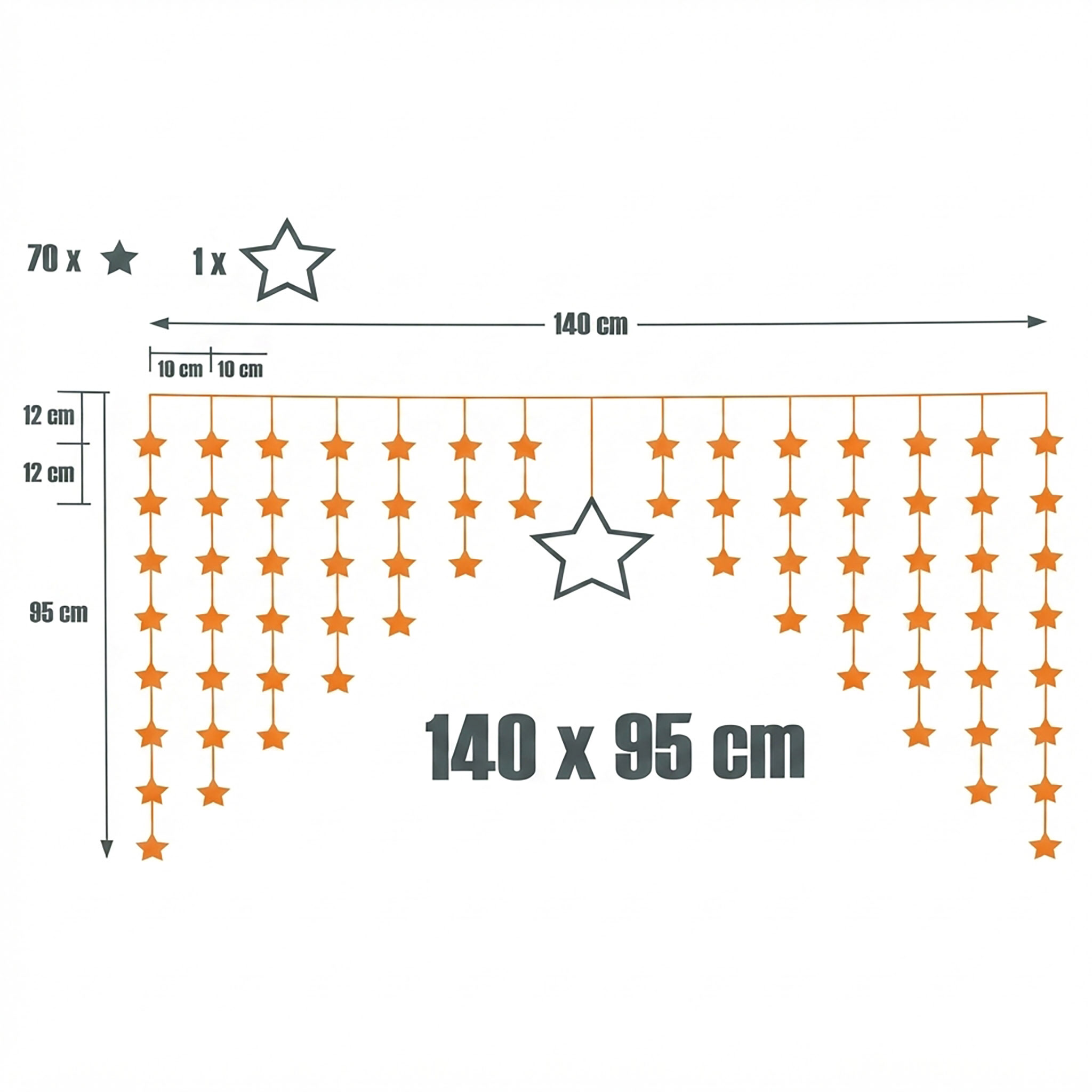 LED Sternenvorhang mit 90 warm weißen Lichtern ca. 140 cm x 95 cm