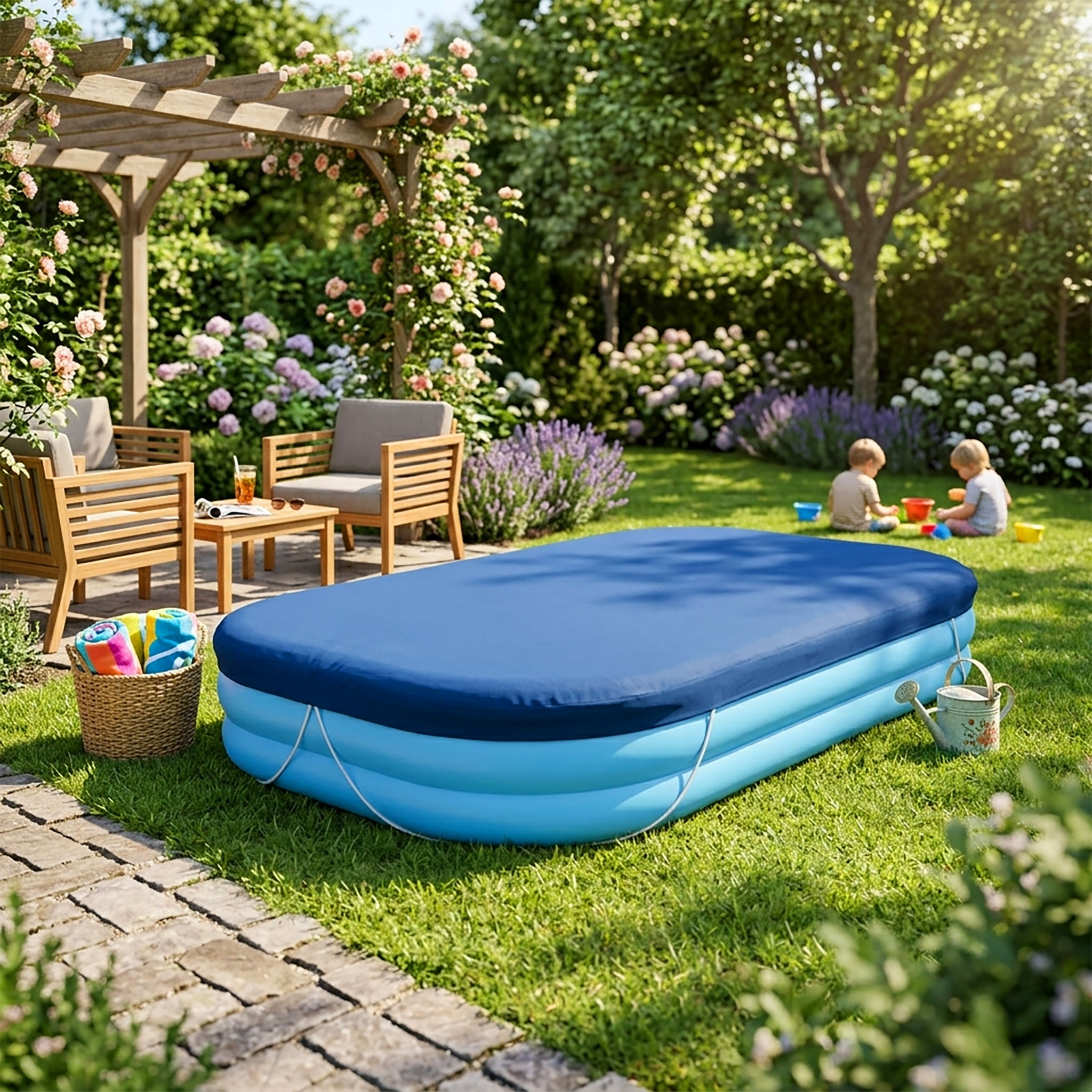Bestway 58108 Flowclear PE-Abdeckplane - 340 x 230 cm - Schutzplane rechteckig für 305 x 183 cm Family Pool