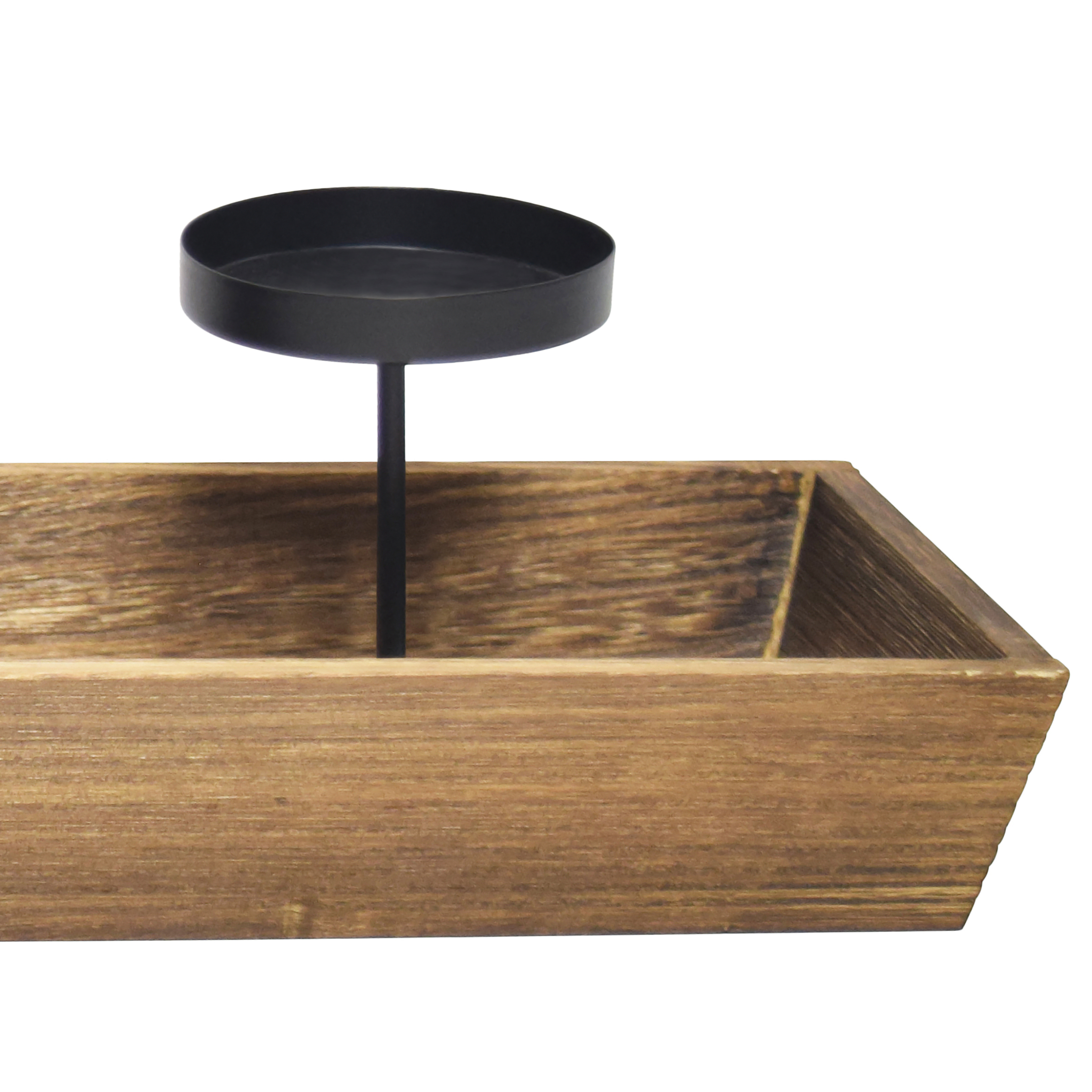 XL Holz Advents Kerzenleuchter mit 4 Kerzentellern - 56 x 12 cm - Weihnachts Kerzenständer mit integriertem Dekotablett