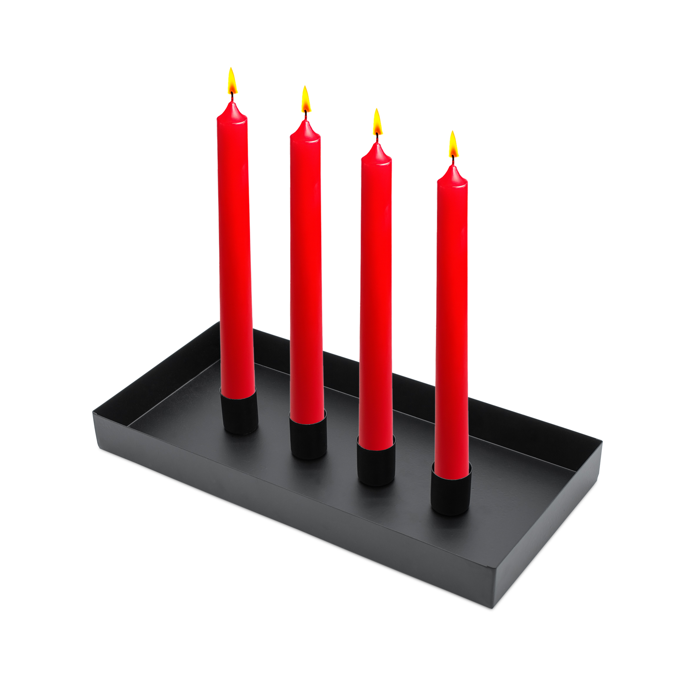 Magnet Kerzentablett schwarz für Stabkerzen - 30 x 15 cm - Metall Kerzenständer mit 4 magnetischen Haltern