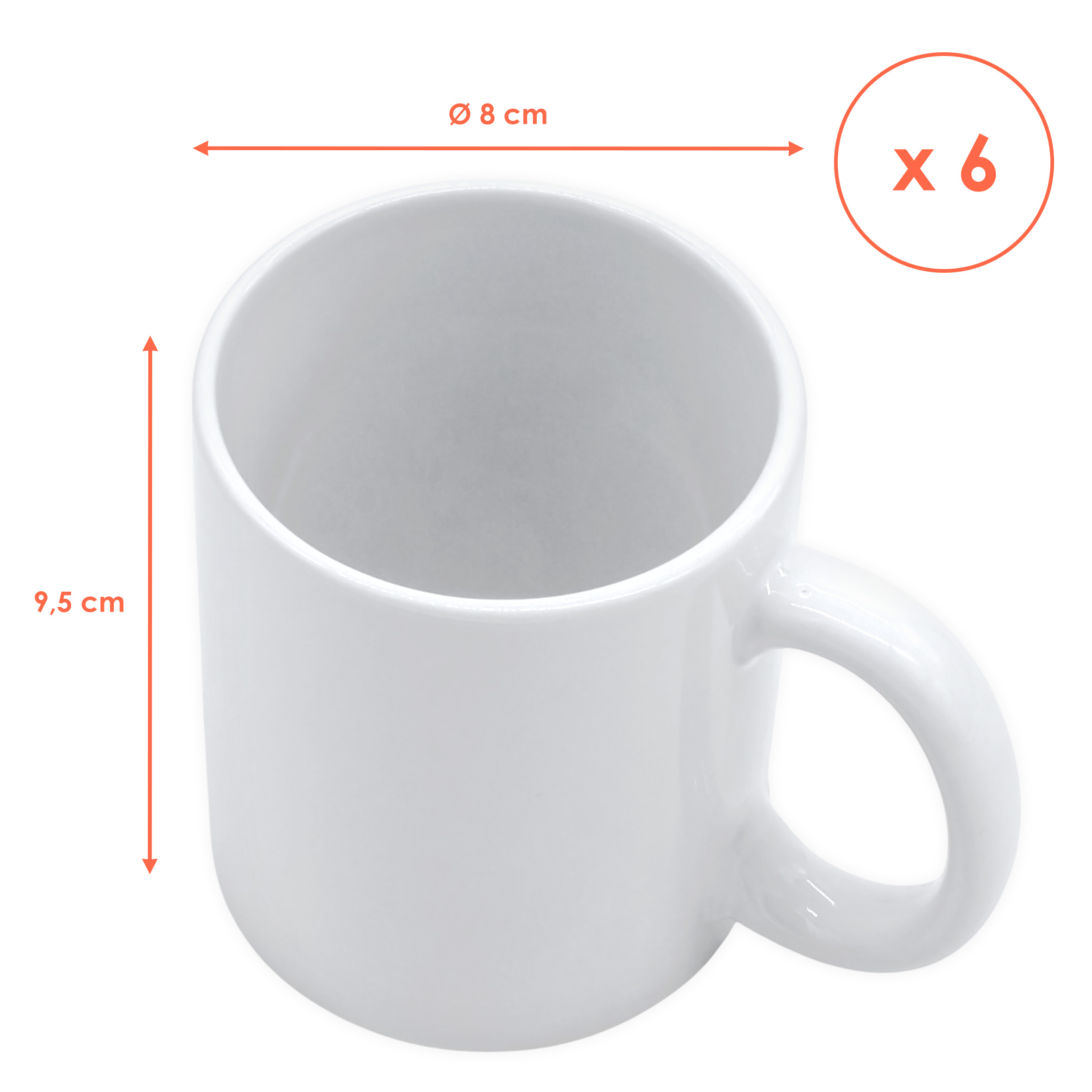 Porzellan Kaffeebecher mit Henkel weiß  für 310 ml - 6er Set - Kaffee und Tee Tasse zum Bemalen und Personalisieren