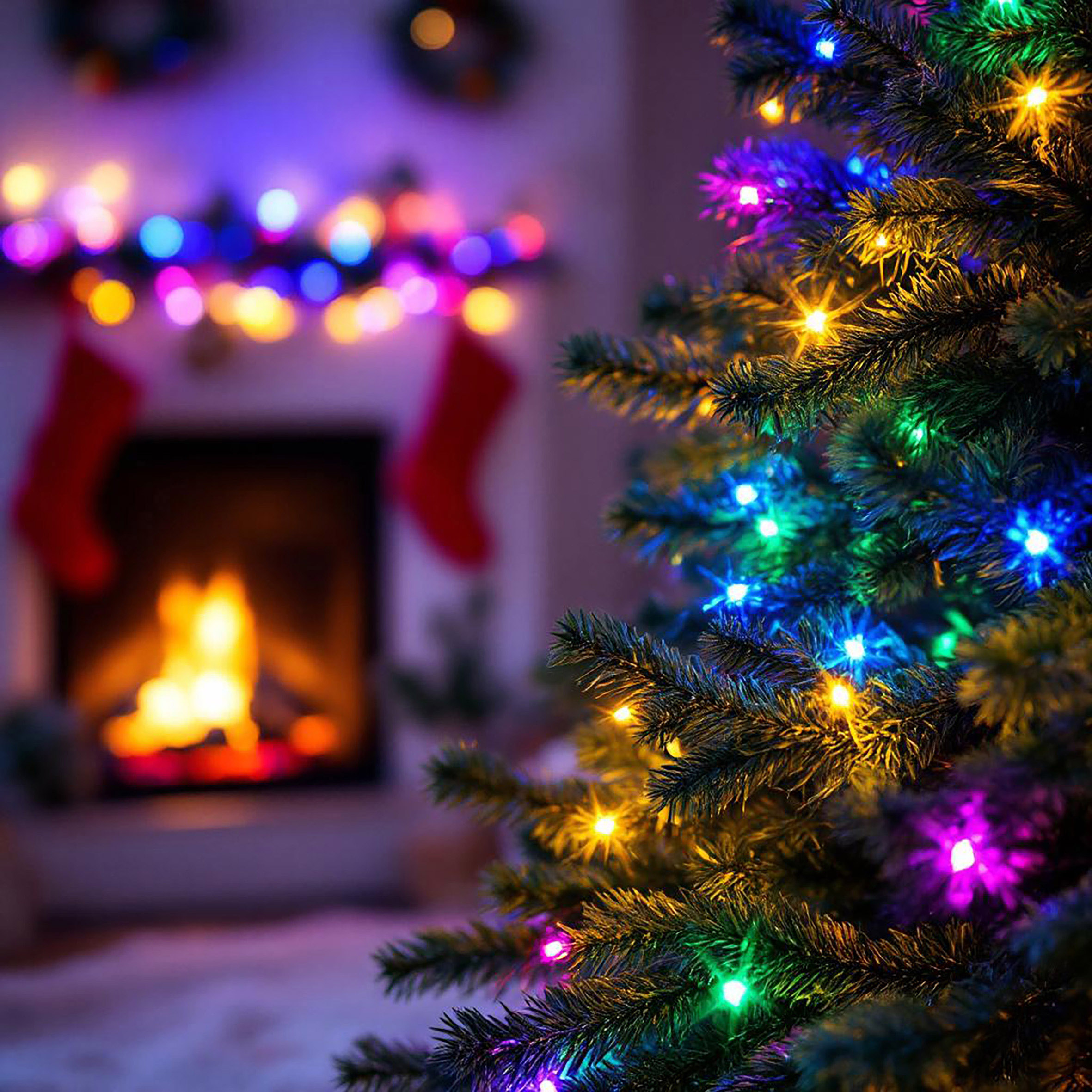 LED Lichterkette bunt für Außen mit Timer und Netzstecker - 384 LED / 4,9 m - Weihnachts Dekobeleuchtung multicolor mit 8 Funktionen