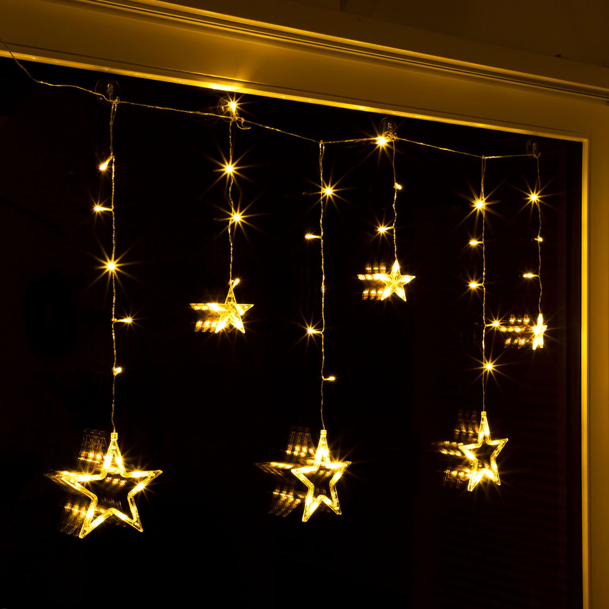 LED Sternenvorhang 100x80 cm - 63 LED warmweiß - Fenster Deko Stern Lichterkette
